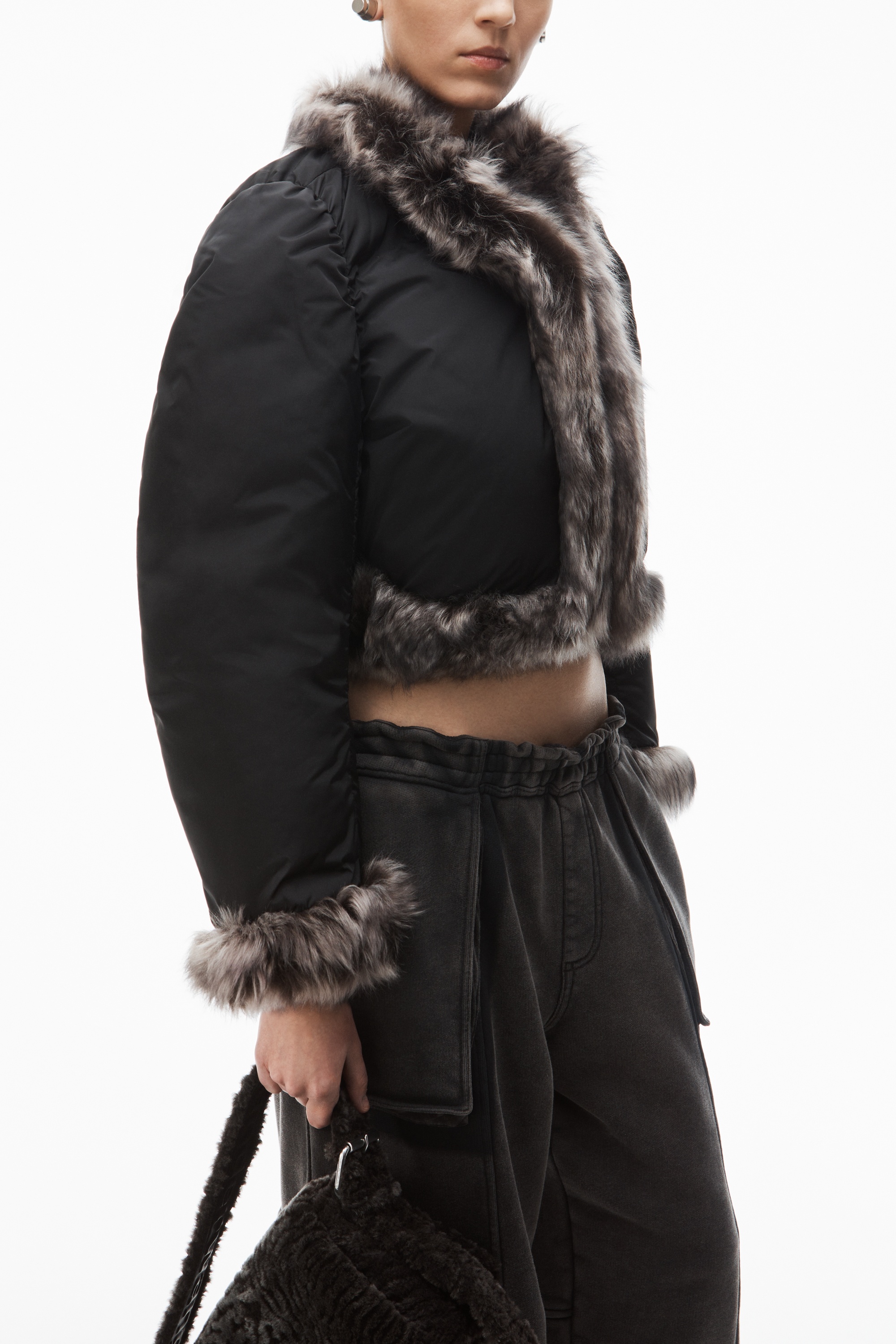cardigan puffer with fur trim - 3