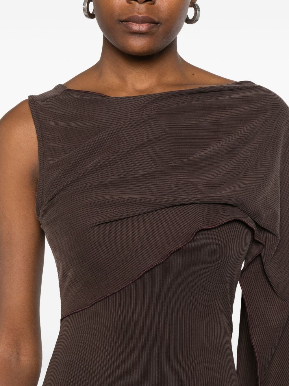 one-shoulder fine-ribbed maxi dress - 5
