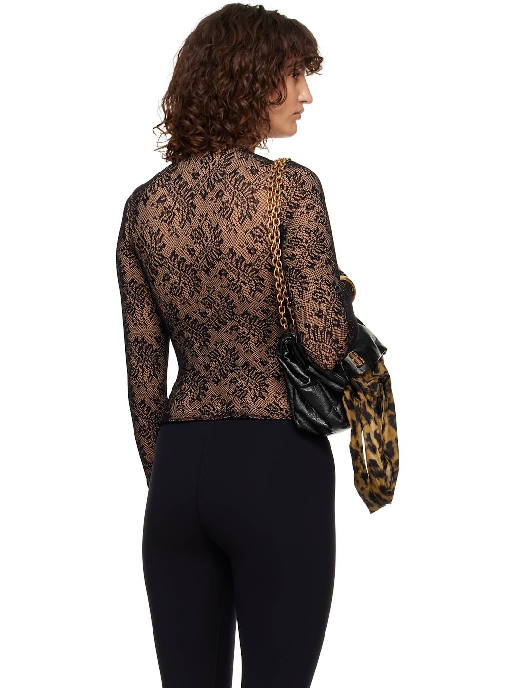 Black & Beige Lace Crewneck T-shirt - 3