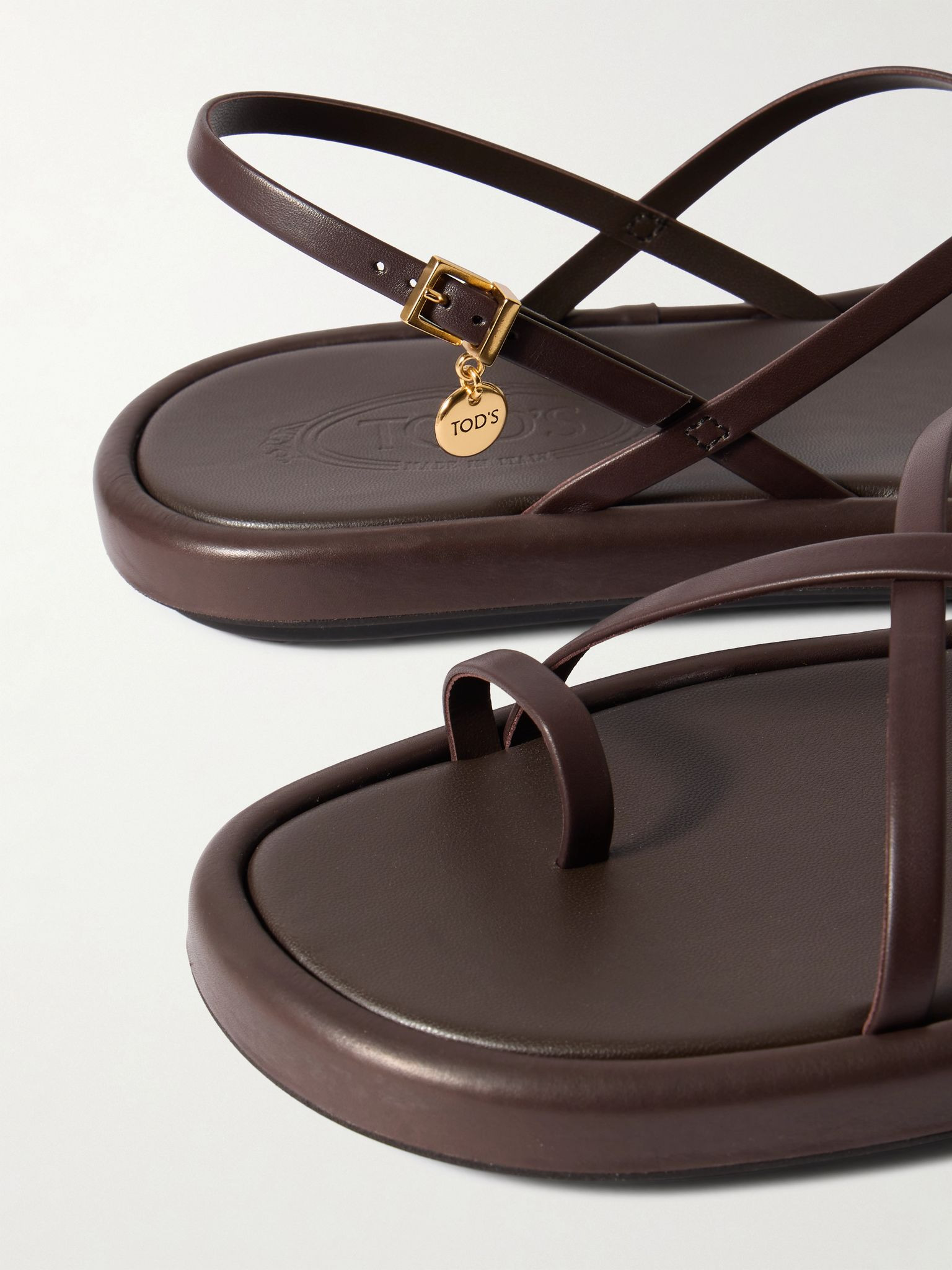 Embellished leather sandals Dark brown - 4