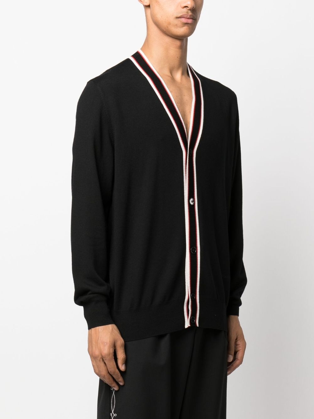 striped-edge V-neck cardigan - 3