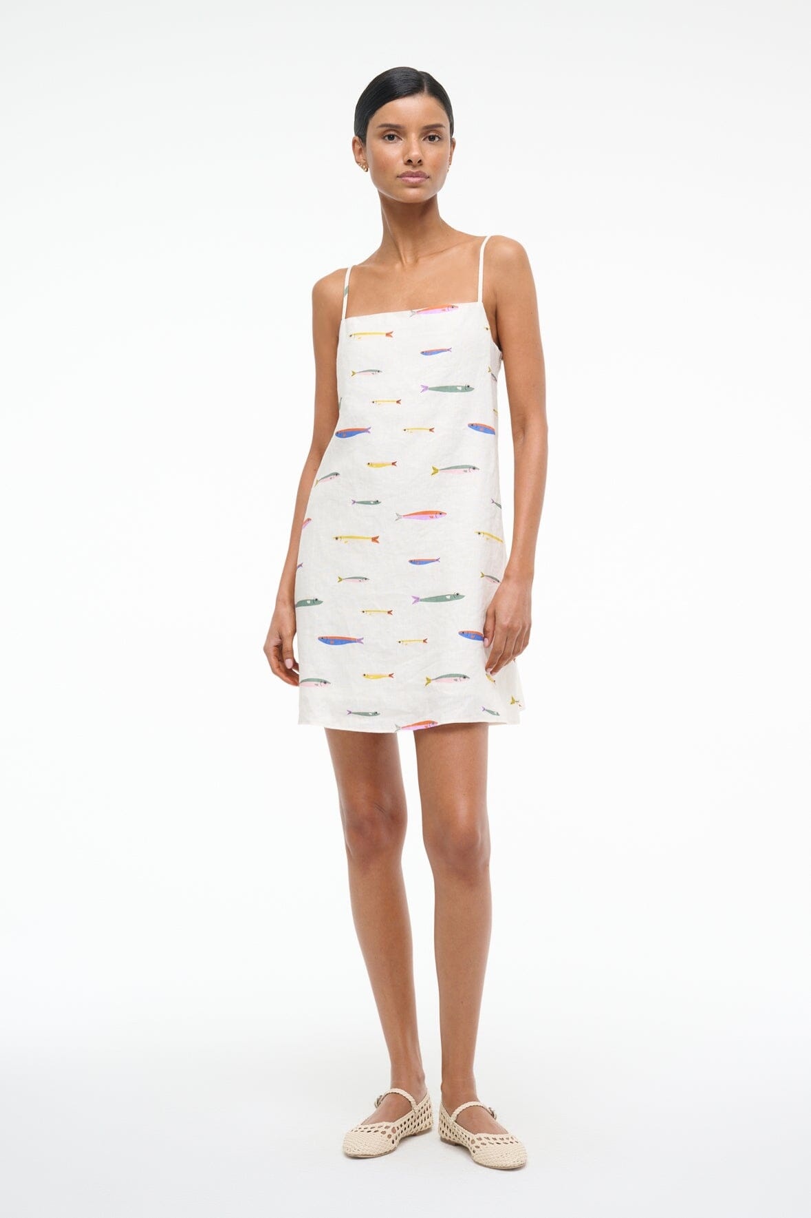 STAUD LAURA LINEN MINI DRESS POP SARDINES IVORY - 3