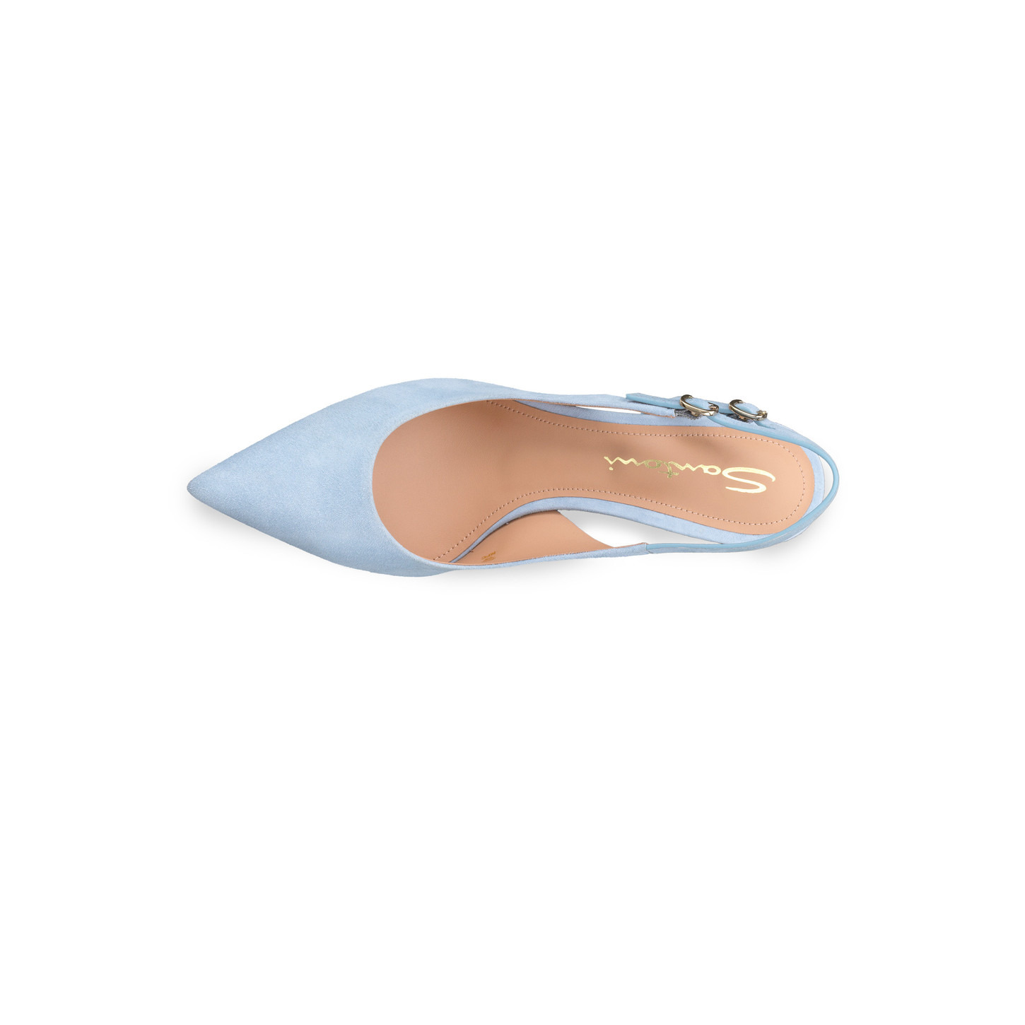 Women's light blue suede high-heel slingback - 4