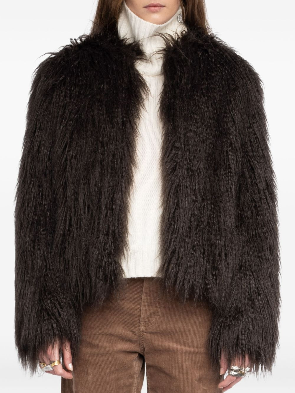 shaggy faux-fur coat - 4