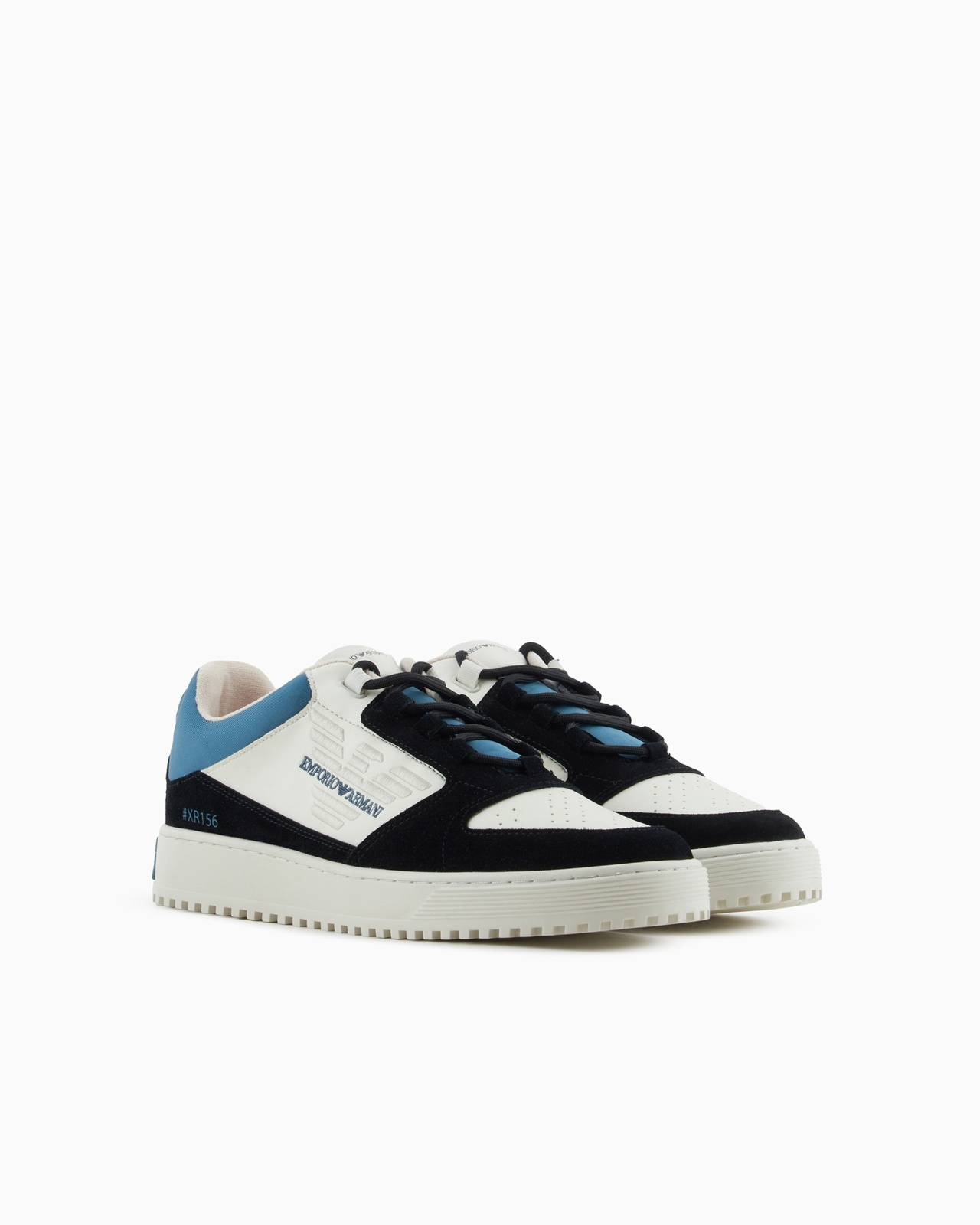 LEATHER SNEAKERS WITH SUEDE DETAILS AND OVERSIZED EMBOSSED EAGLE - 2