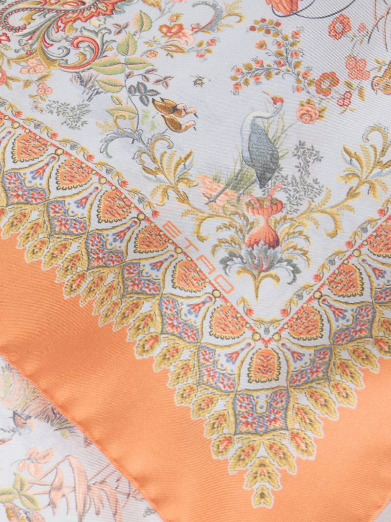 Etro flora-fauna motif silk scarf outlook