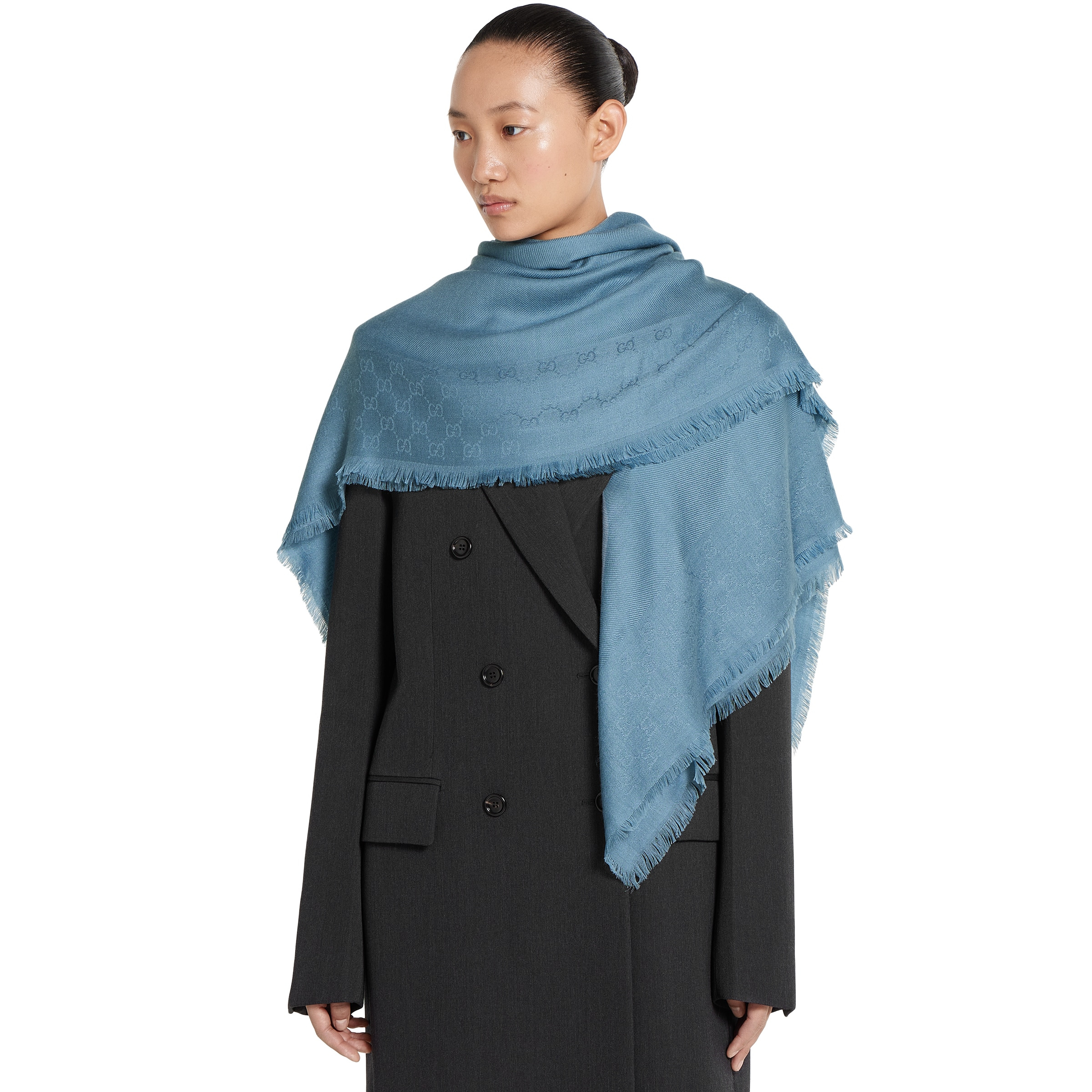 GG wool silk jacquard shawl - 4