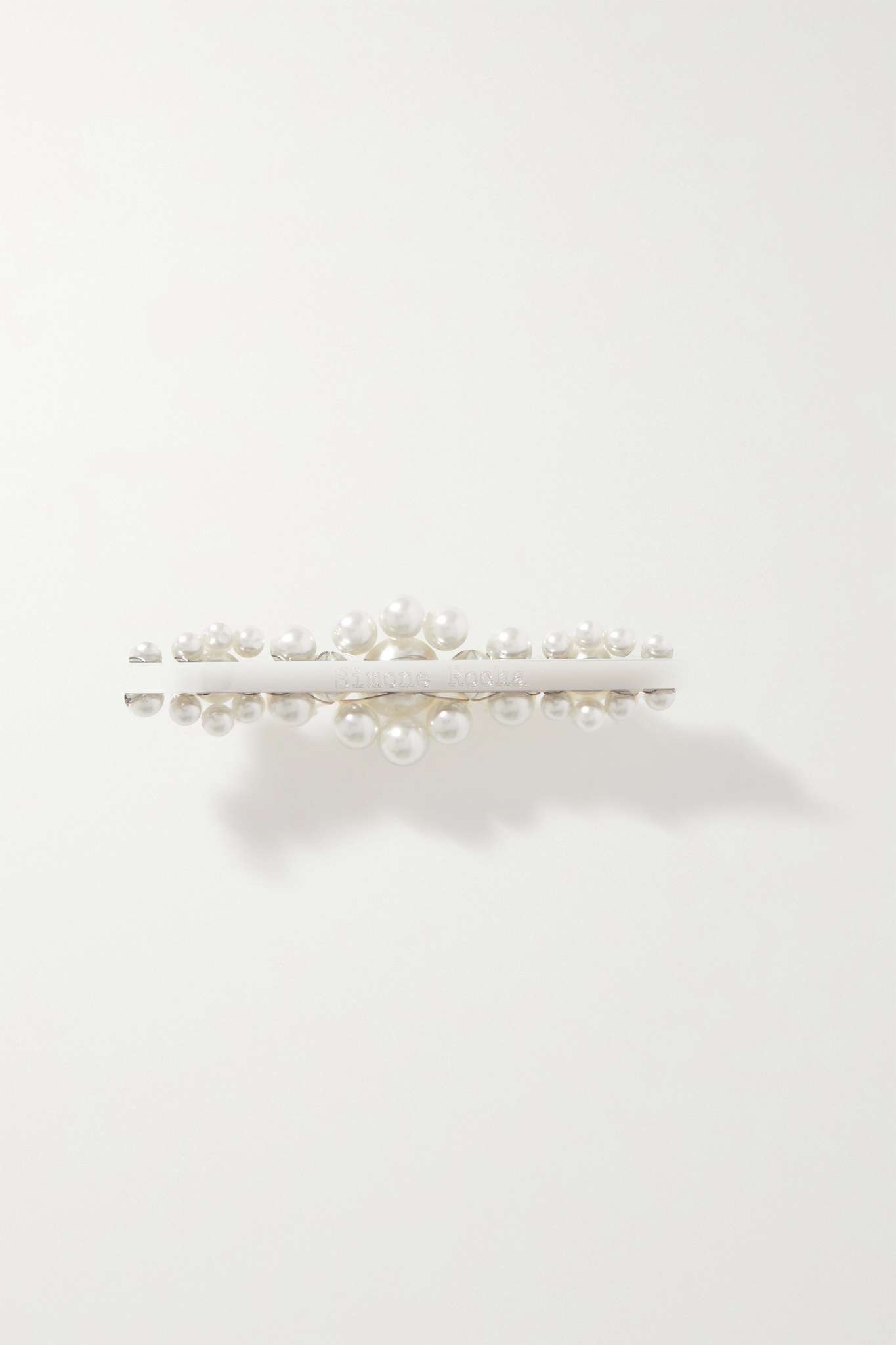 Faux pearl-embellished silver-tone hair clip - 3