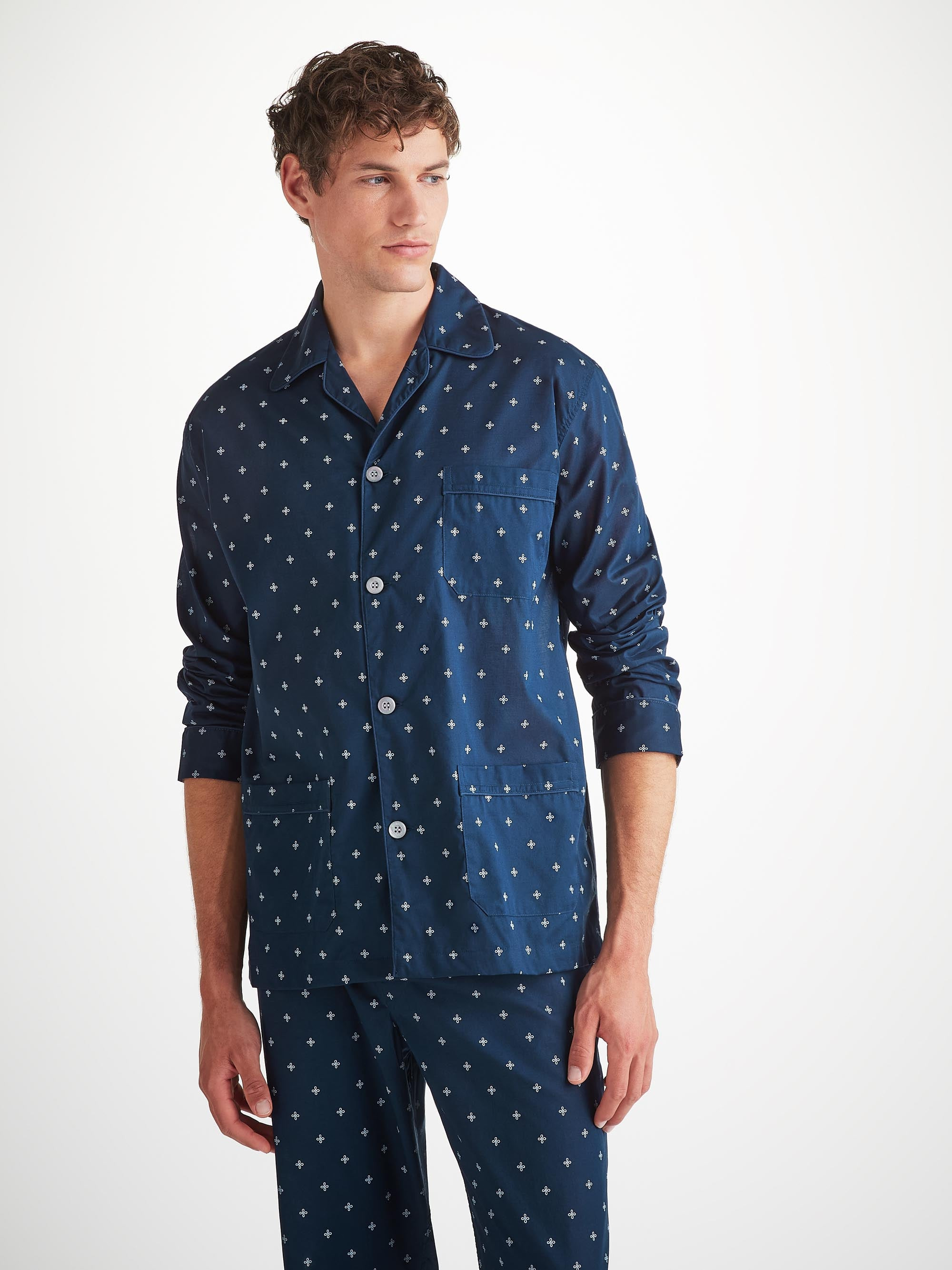 Men's Classic Fit Pajamas Nelson 102 Cotton Batiste Navy - 5