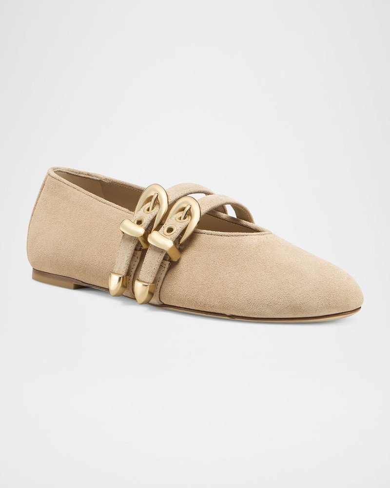 Stuart Weitzman Maven Suede Buckle Mary Jane Ballerina Flats outlook