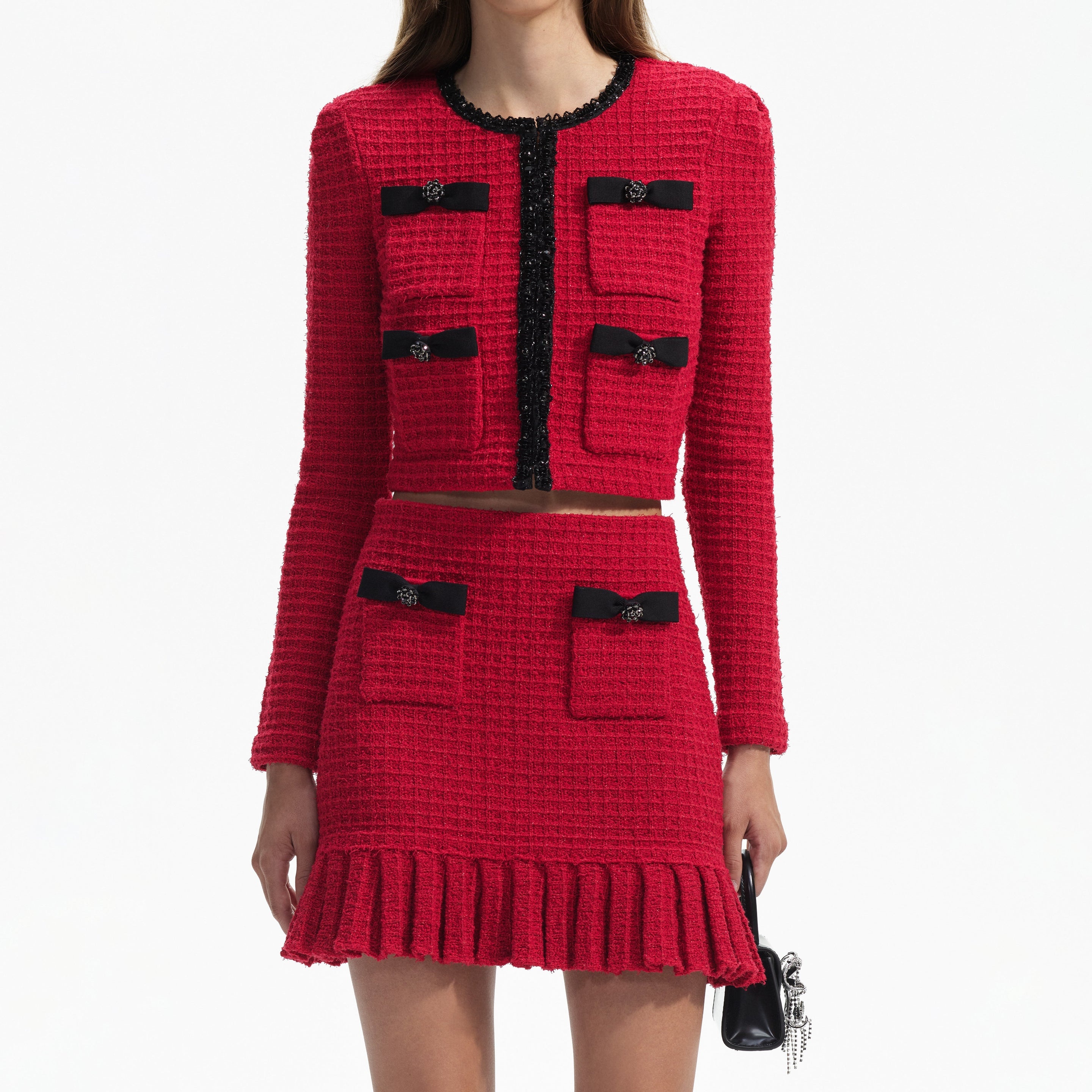 Red Knit Mini Skirt - 4