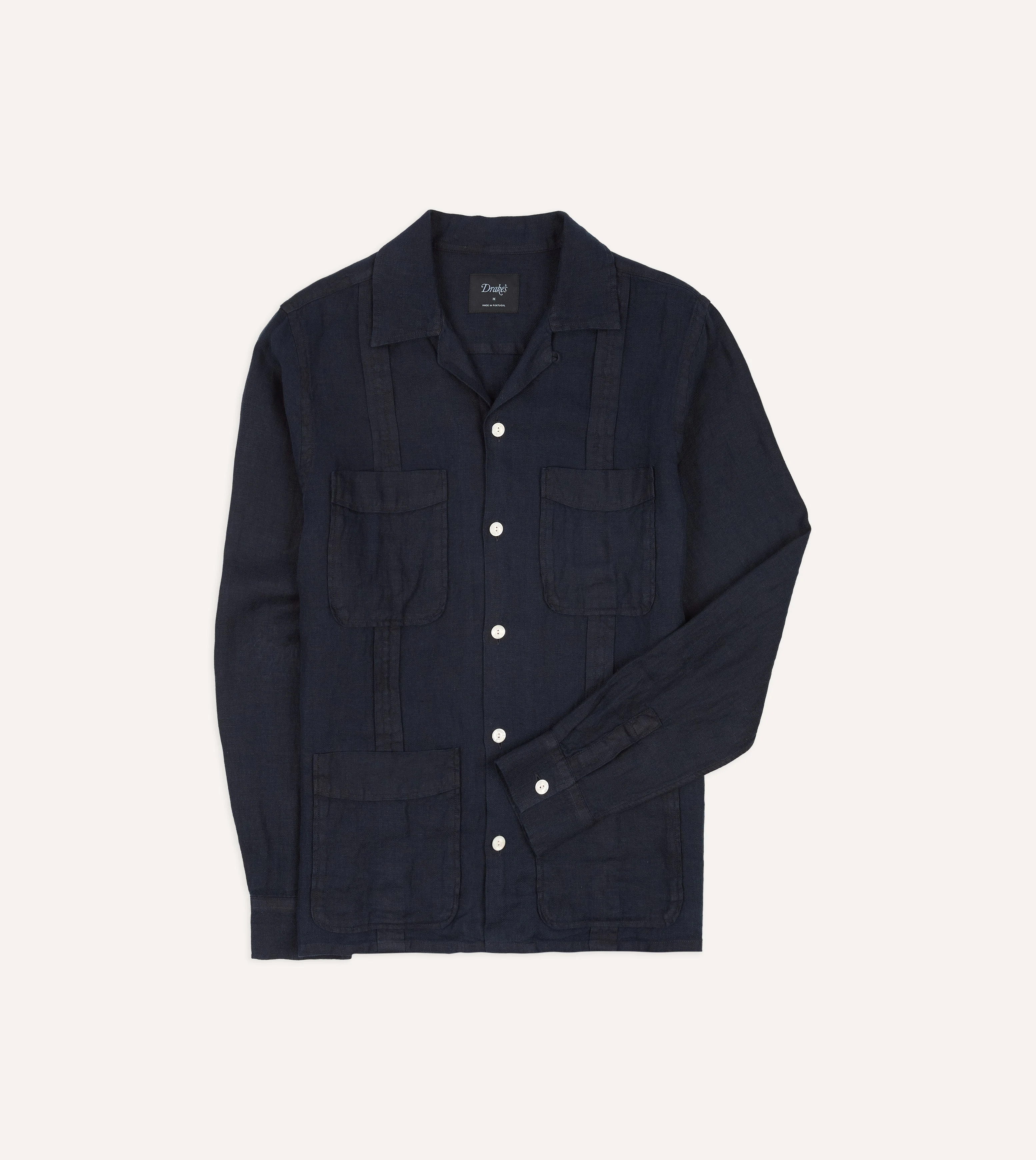 Navy Linen Twill Cuban Shirt - 1