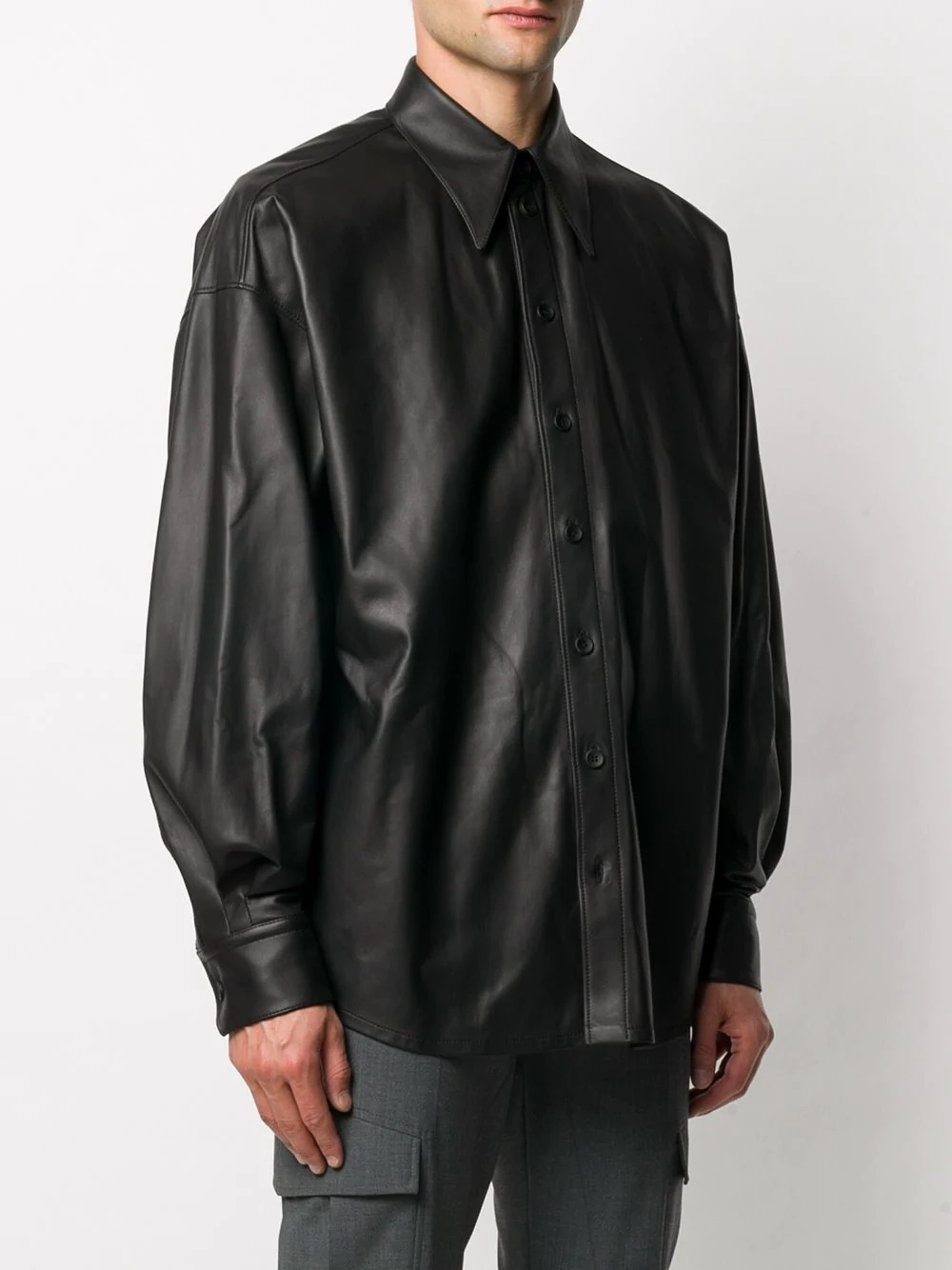 lambskin button-down shirt - 3