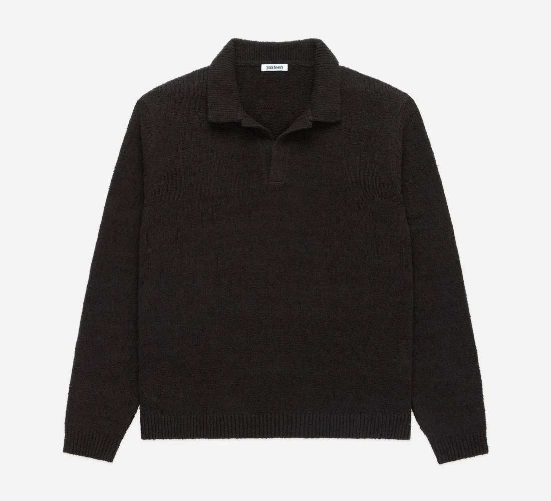 Long Sleeve Knit Polo - Bark Boucle - 1