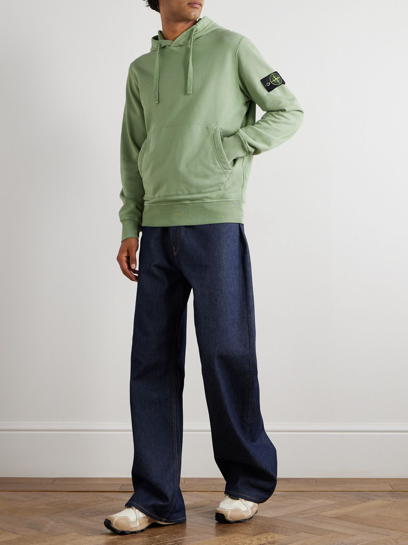 Stone Island Logo-Appliquéd Organic Cotton-Jersey Hoodie Green outlook
