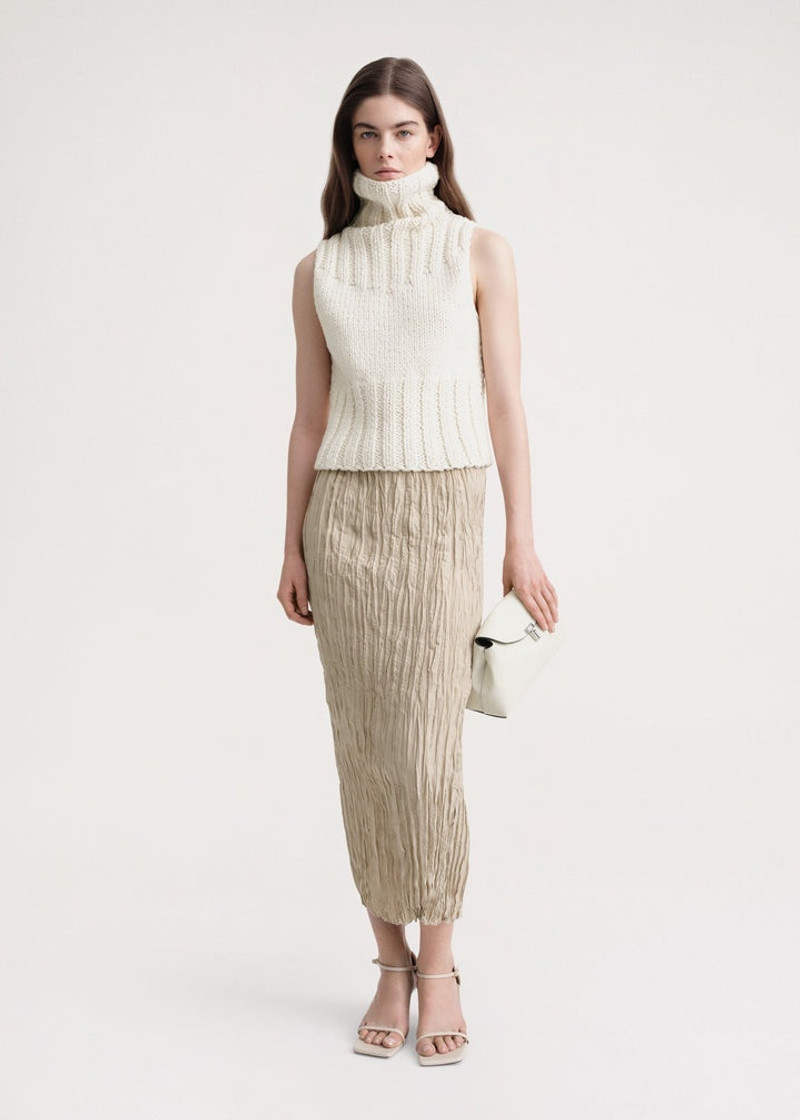 Totême Crinkled silk midi skirt overcast beige outlook