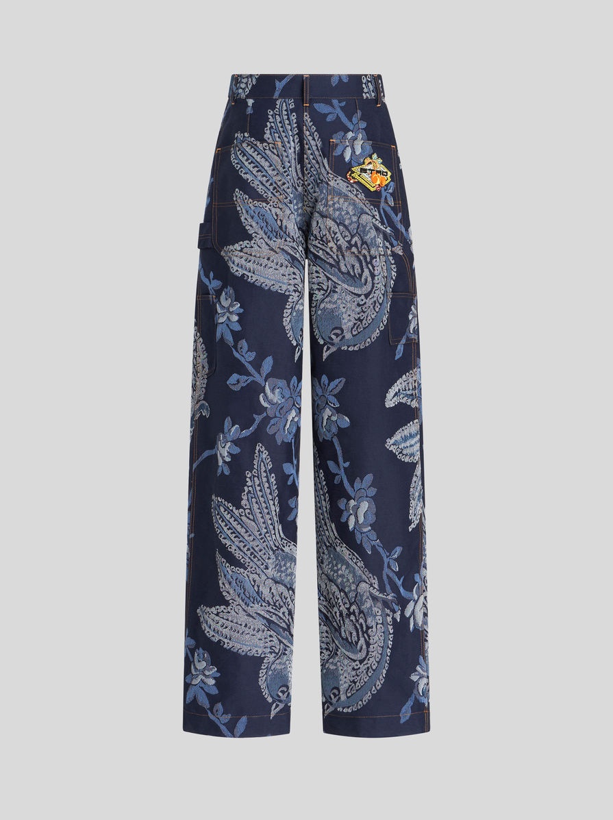 【関税&送料込】Etro Cargo Jeans Etro DENIM JACQUARD CARGO JEANS WITH BIRDS | REVERSIBLE
