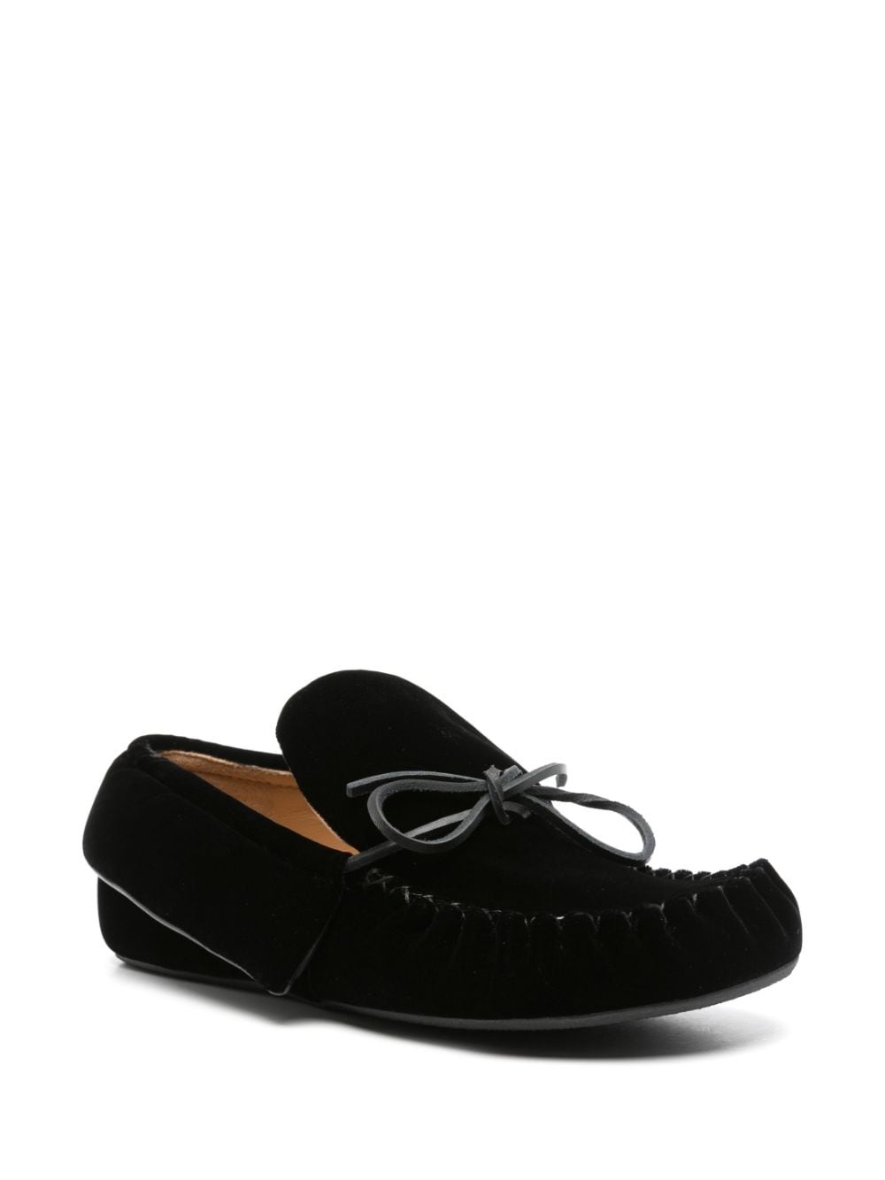 ribbon-fastening velvet loafers - 2