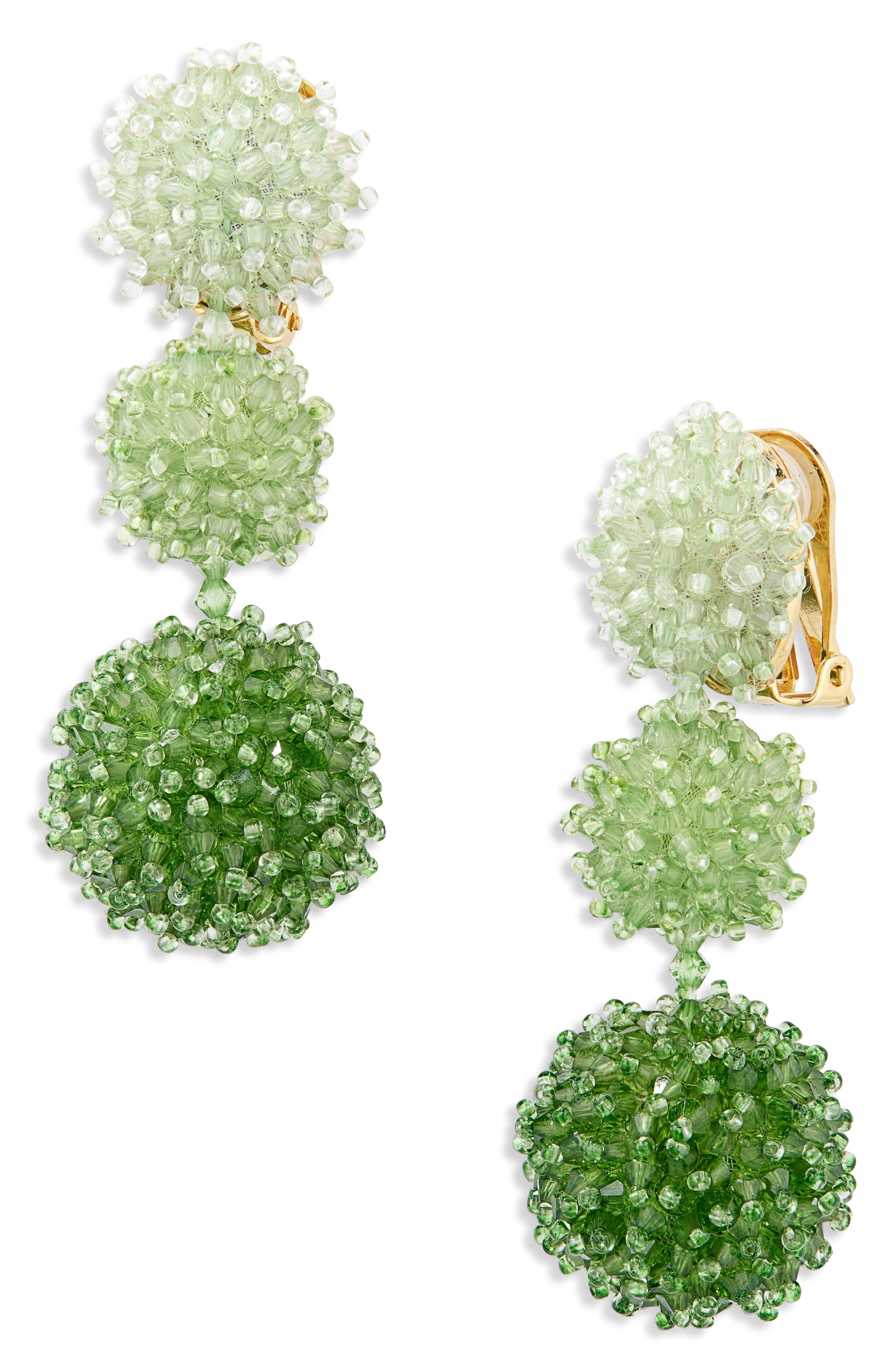Oscar de la Renta Triple Pompom Beaded Drop Earrings in Green Multi at Nordstrom - 1