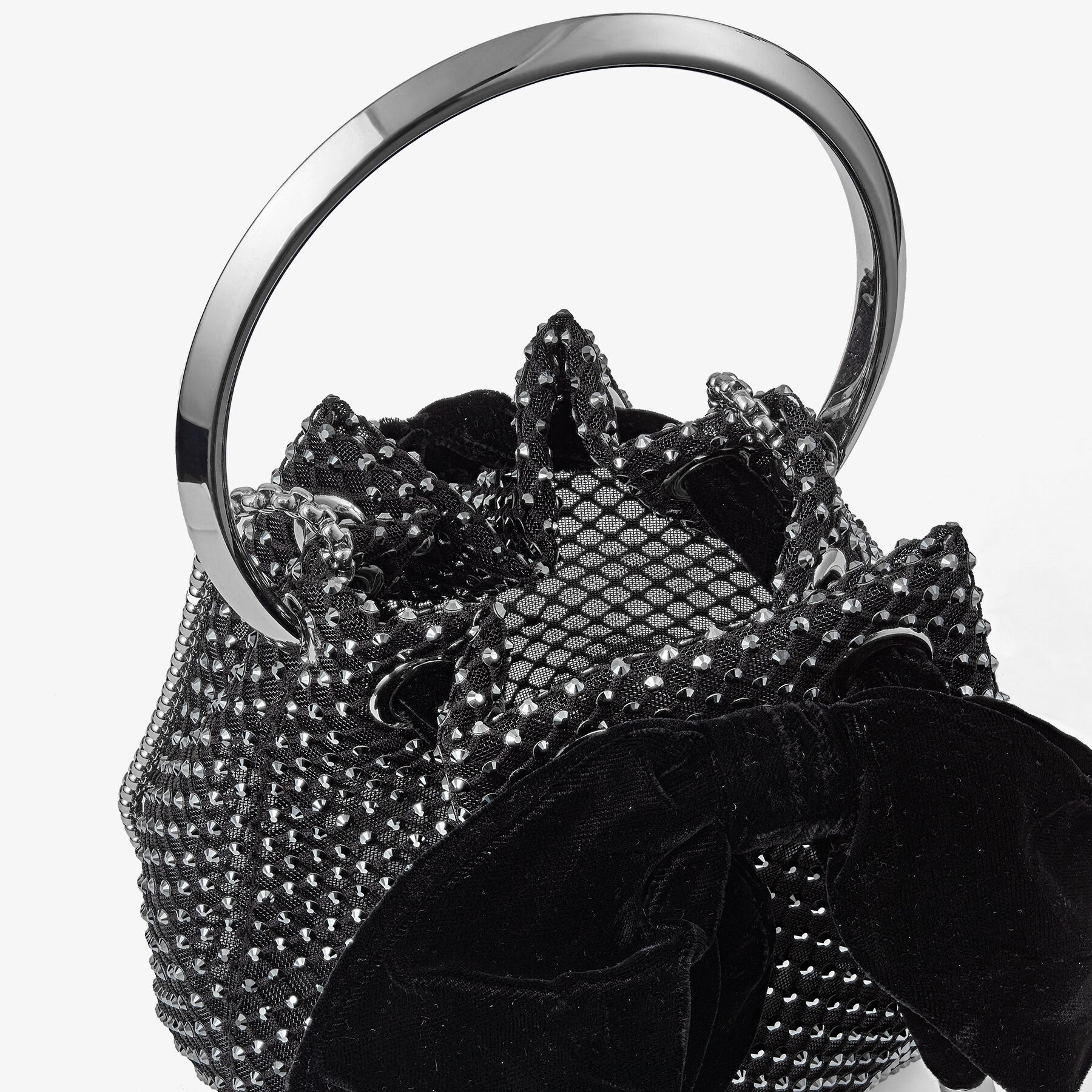 Bon Bon
Black Crystal Mesh Bag With Velvet Bow - 5