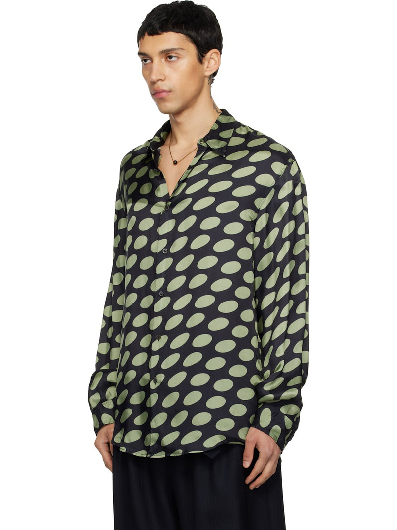 Dries Van Noten Black & Green Polka-Dot Satin Shirt outlook