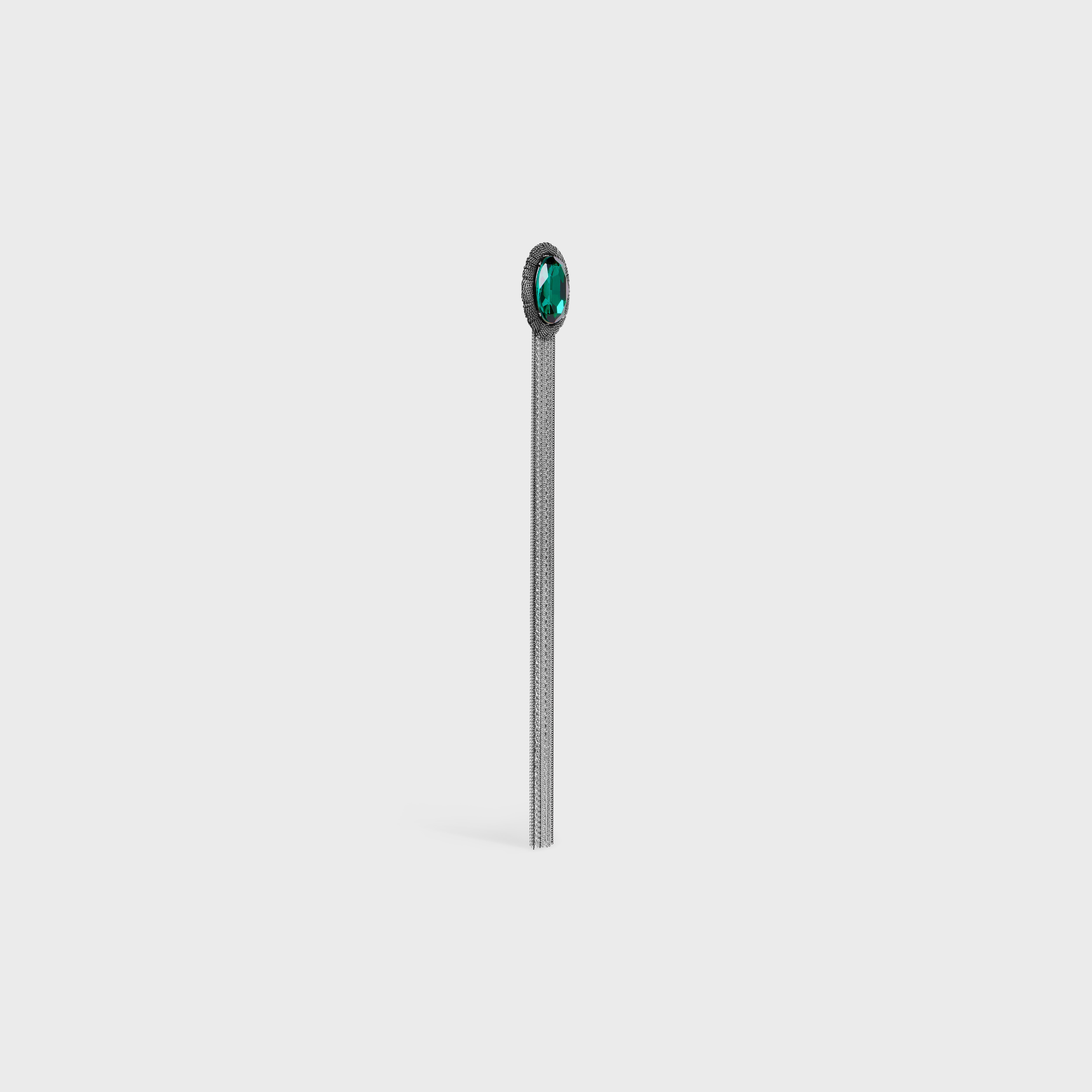 Les Pierres Celine Oval Brooch in Brass with Rhodium Finish and Green Strass - 2