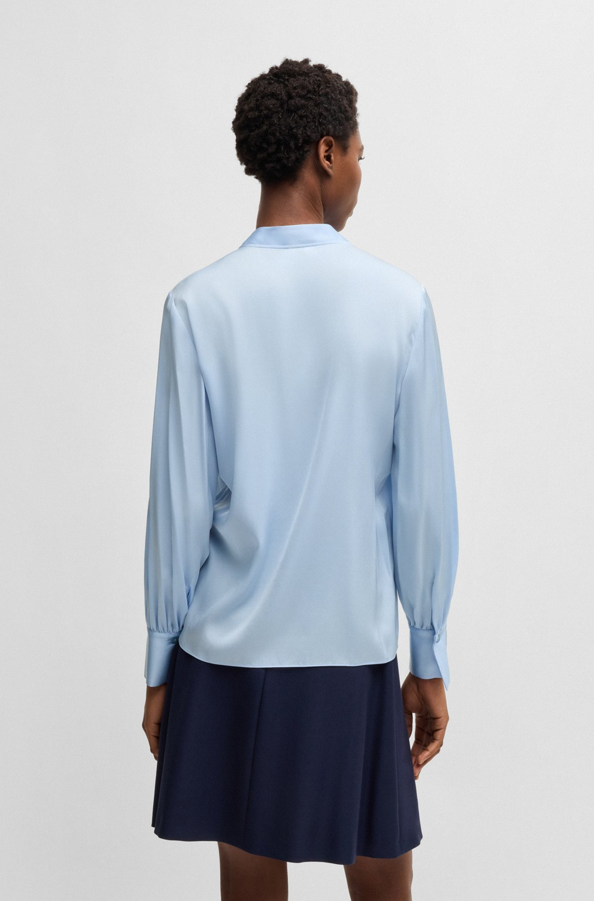 RELAXED-FIT BLOUSE IN STRETCH SILK WITH KEYHOLE NECKLINE - 5