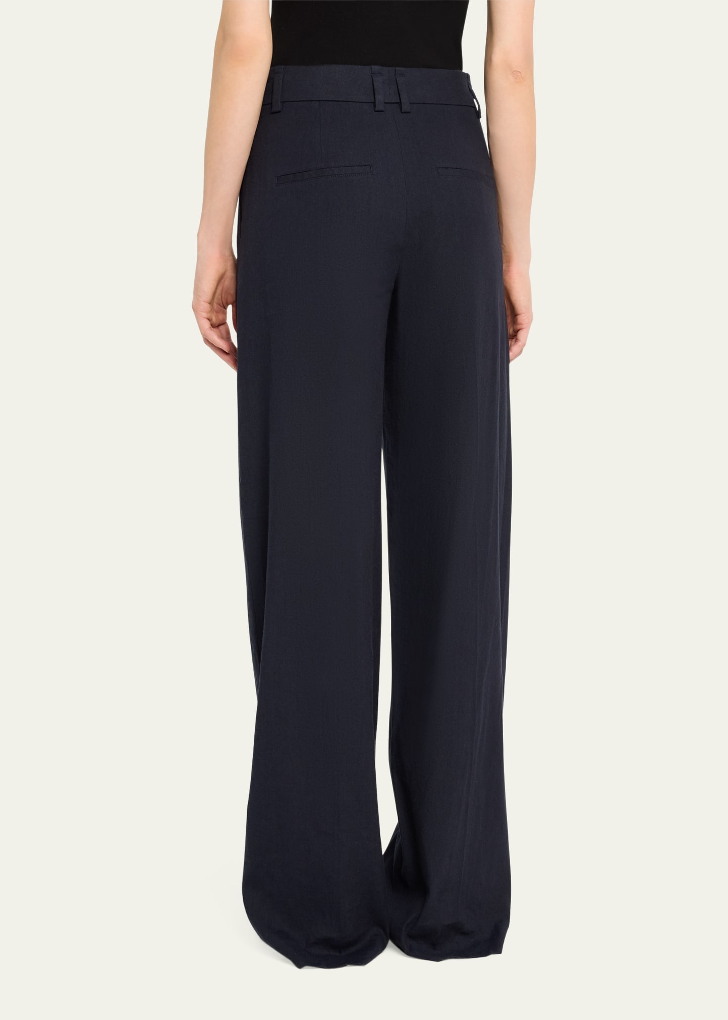 Stretch Linen High-Waist Pintuck Wide-Leg Pants - 3