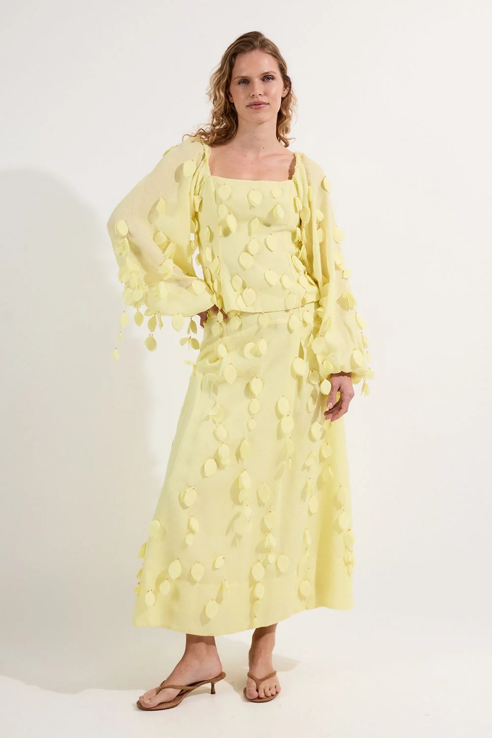 Applique Balloon Sleeve Woven Top - 1