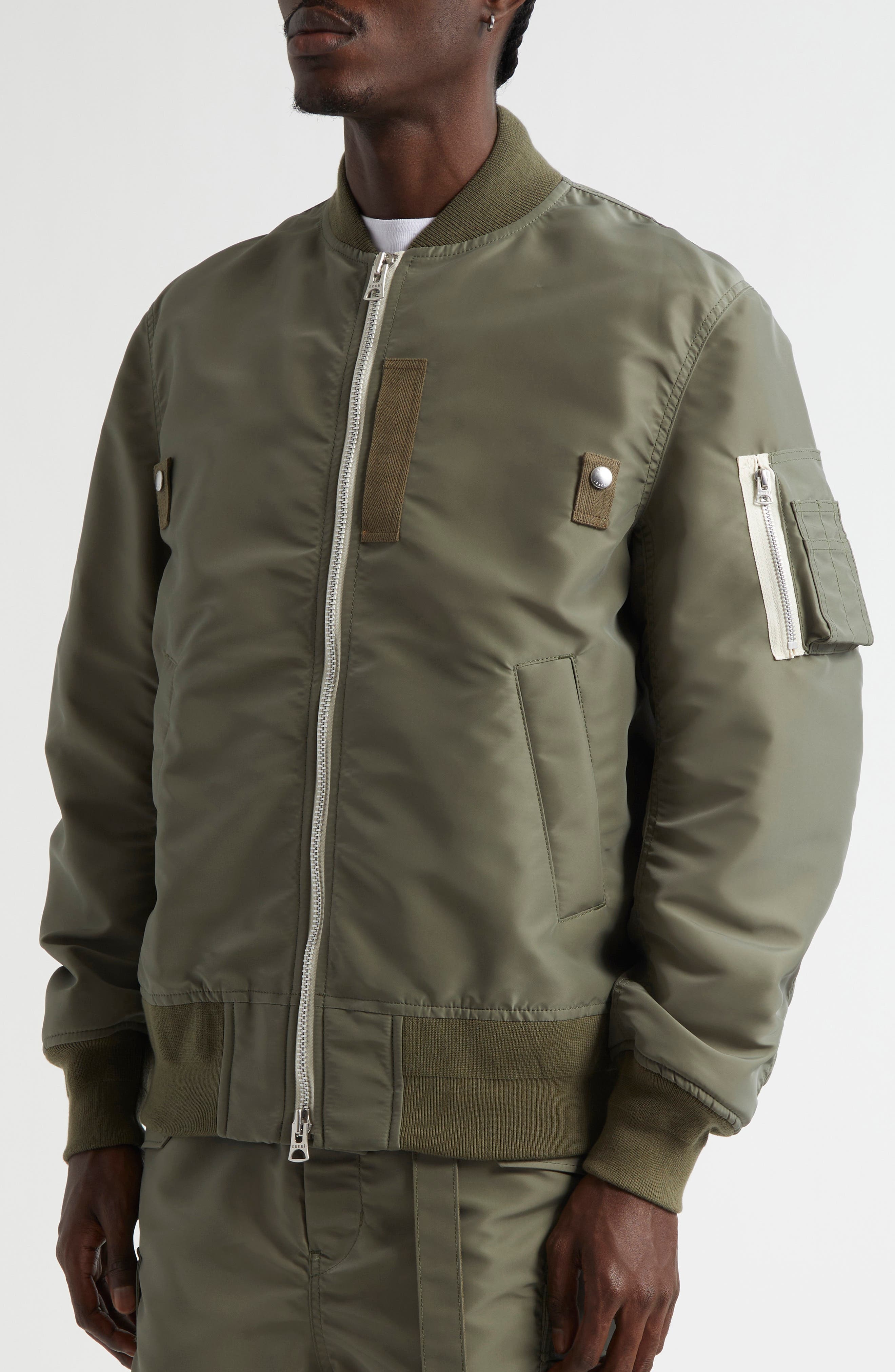 Sacai Nylon Twill Bomber Jacket in Khaki 501 at Nordstrom - 5