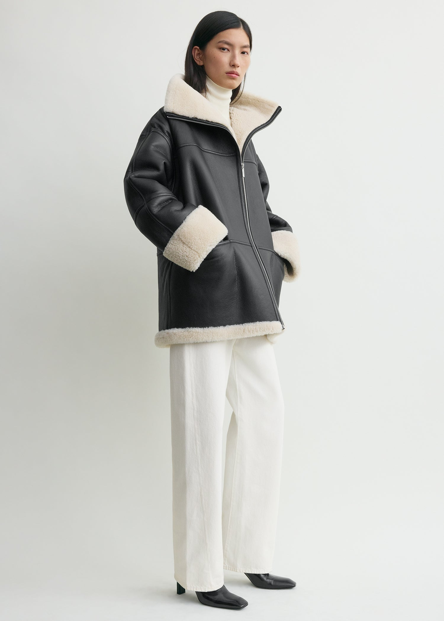 Signature shearling jacket black/off-white - 3