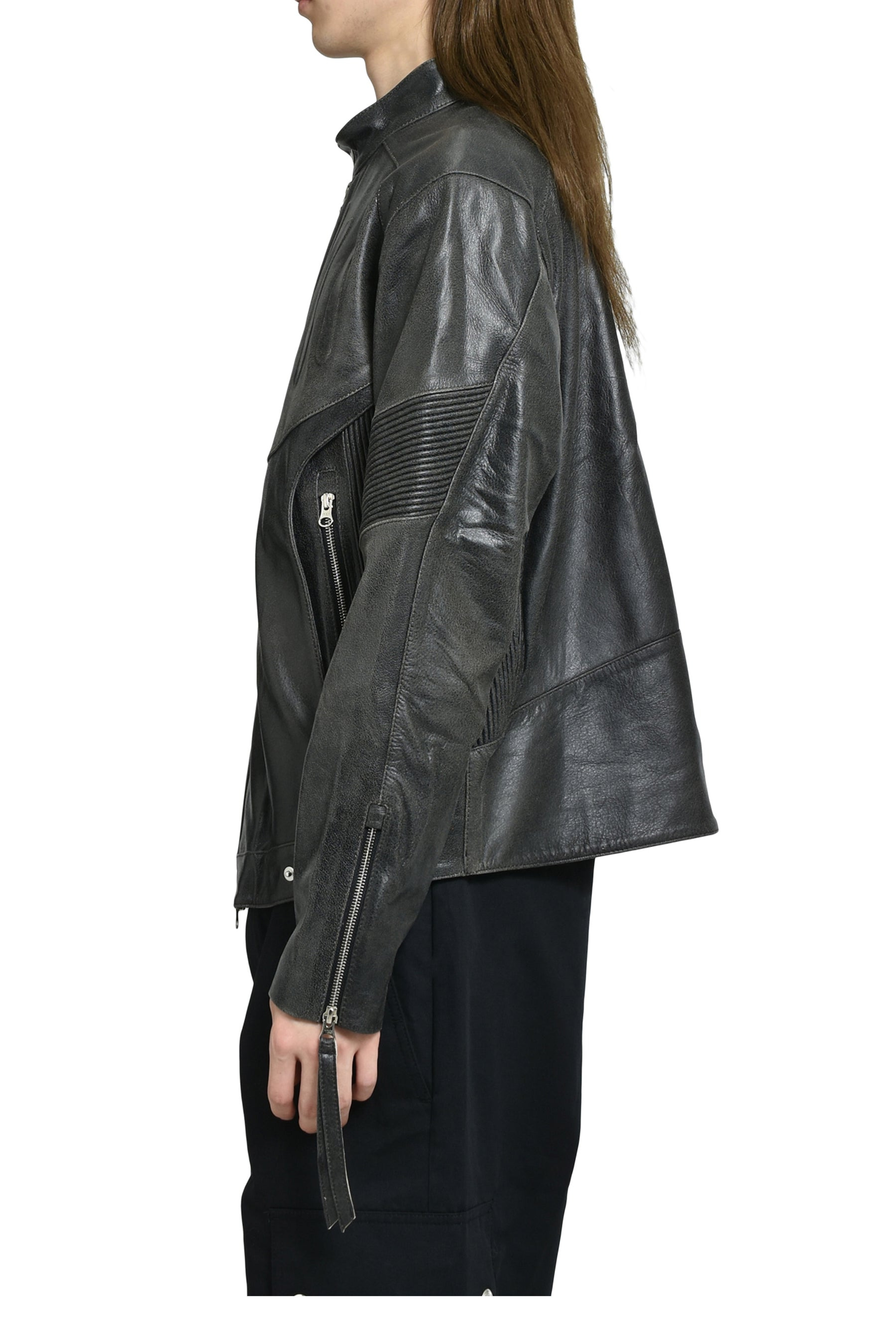 EMBOSSED LEATHER BIKER JACKET / BLK - 3