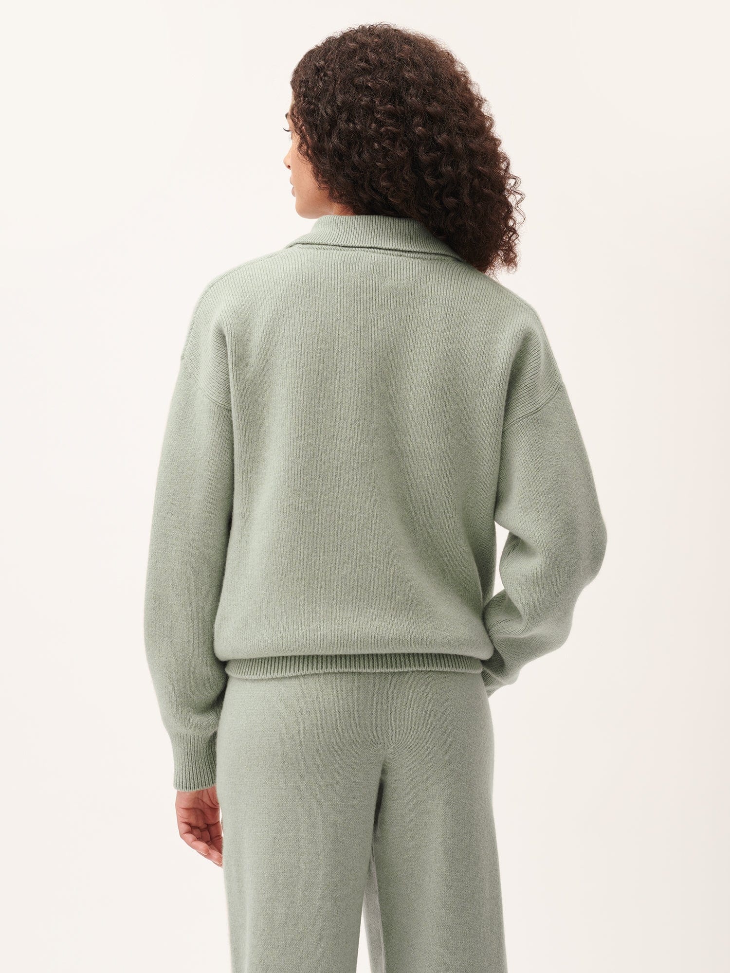 Womens DNA Recycled Cashmere Polo Sweater - Moss Green - 4