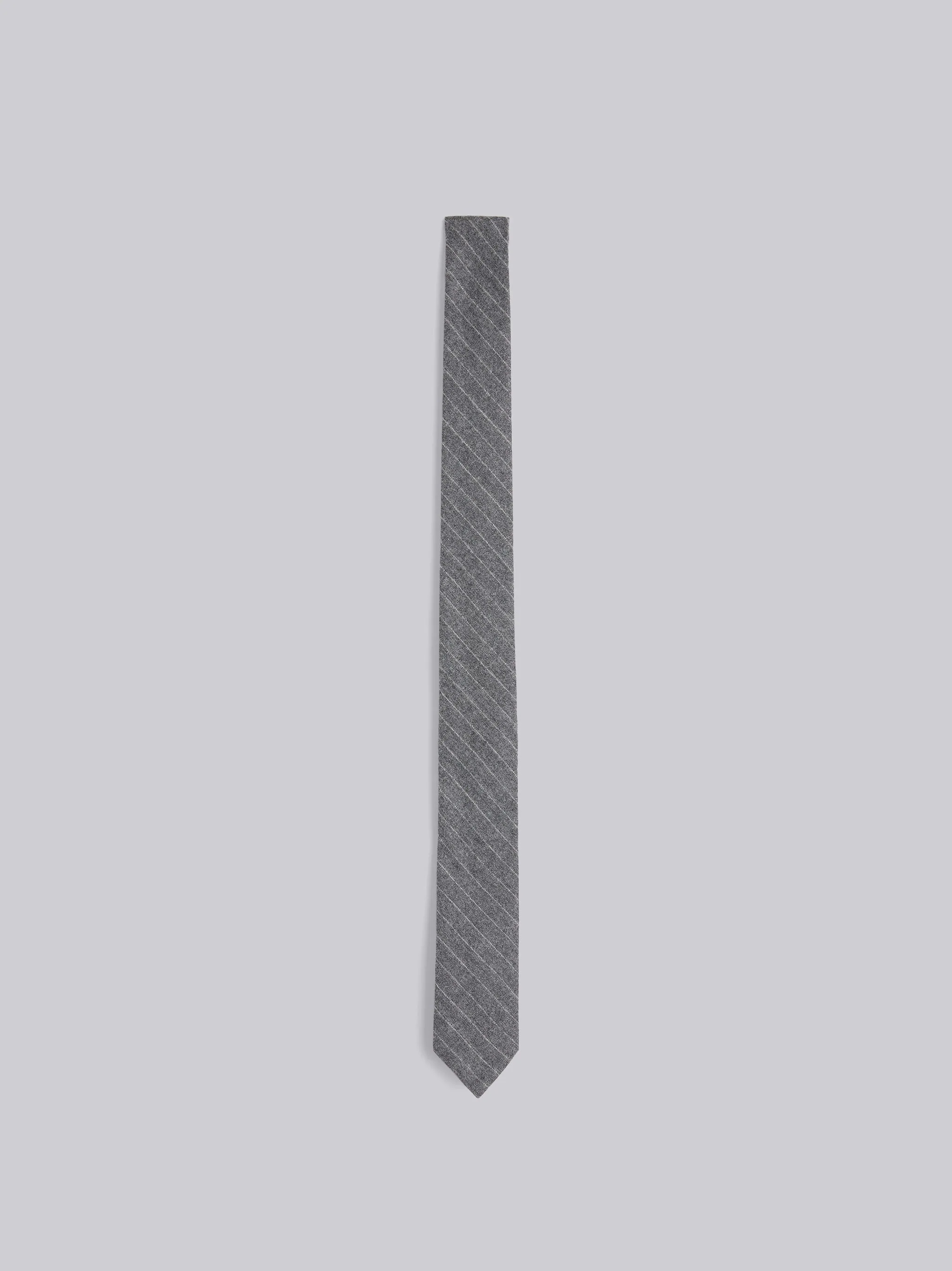 Medium Grey Super 120s Wool Flannel Narrow Chalk Stripe Tie - 1