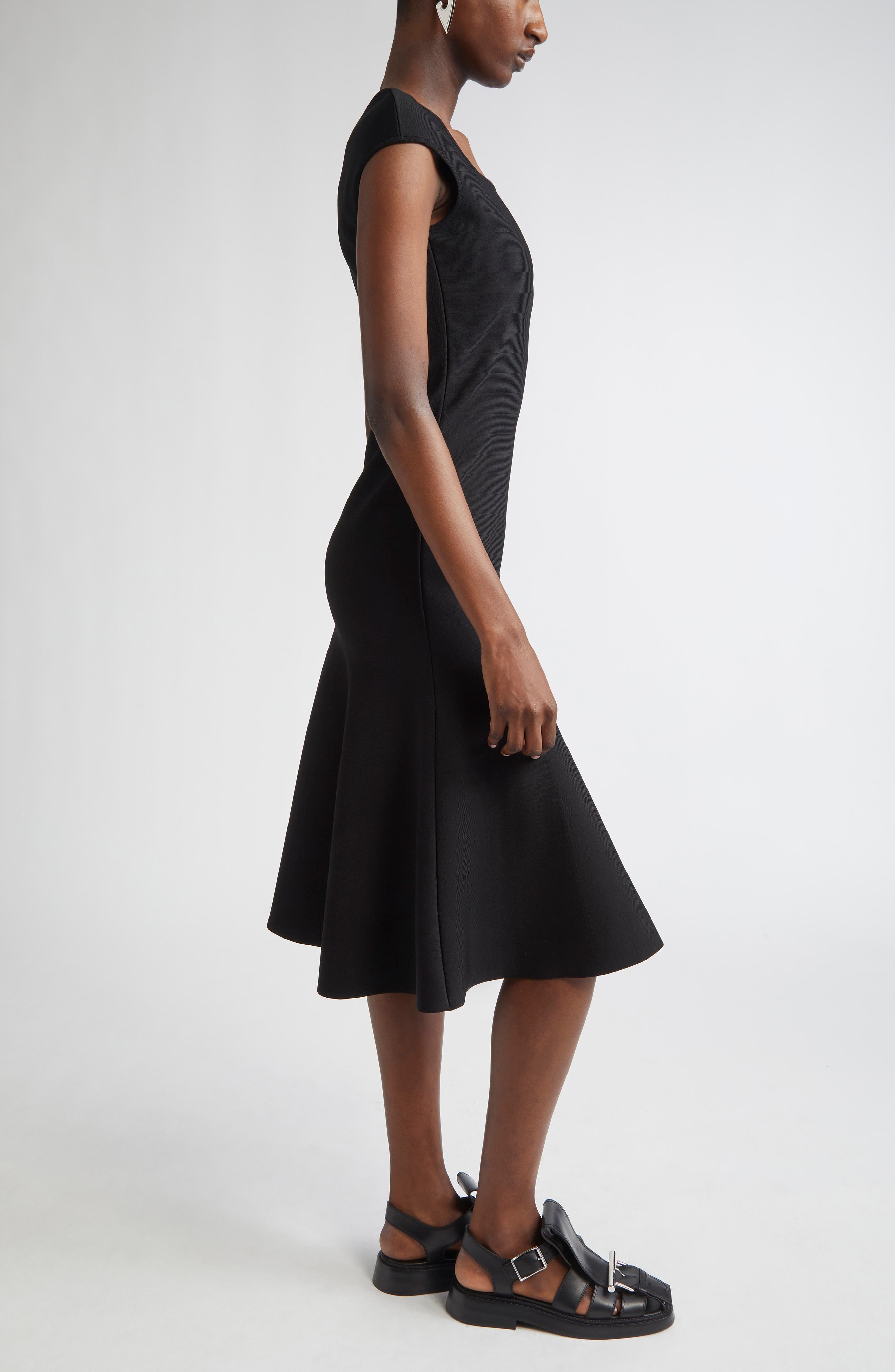 McQueen Square Neck Fit & Flare Dress in Black at Nordstrom - 3
