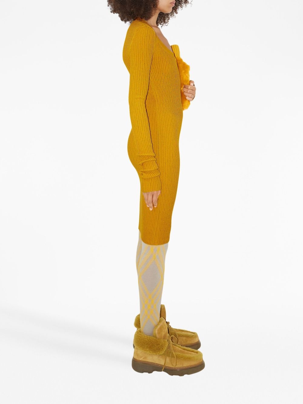 ワンピース BURBERRY Mustard Stretch Wool Blend Dress Burberry Burberry Woman Mustard Stretch Wool Blend Dress