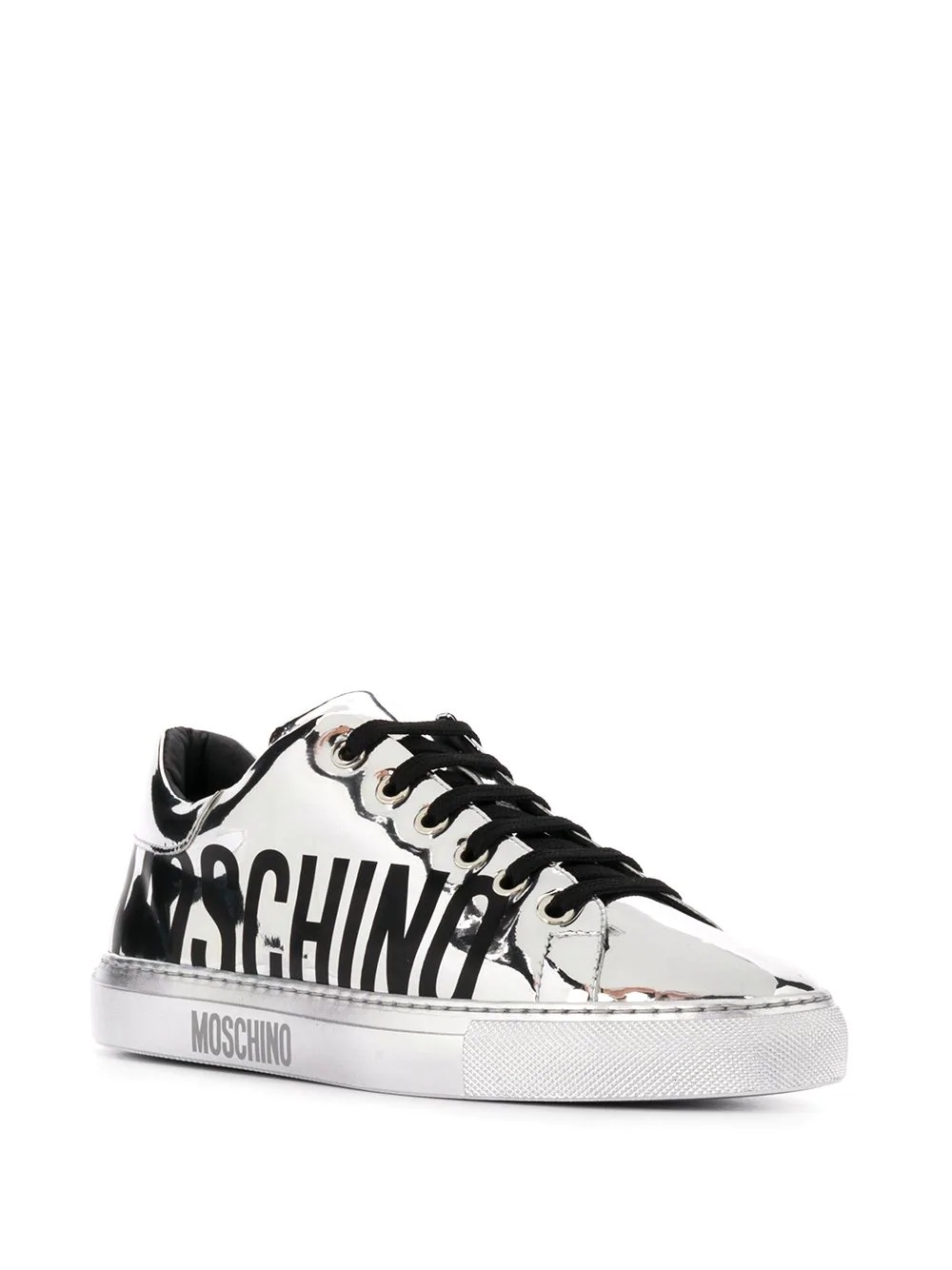 logo-print metallic sneakers - 2