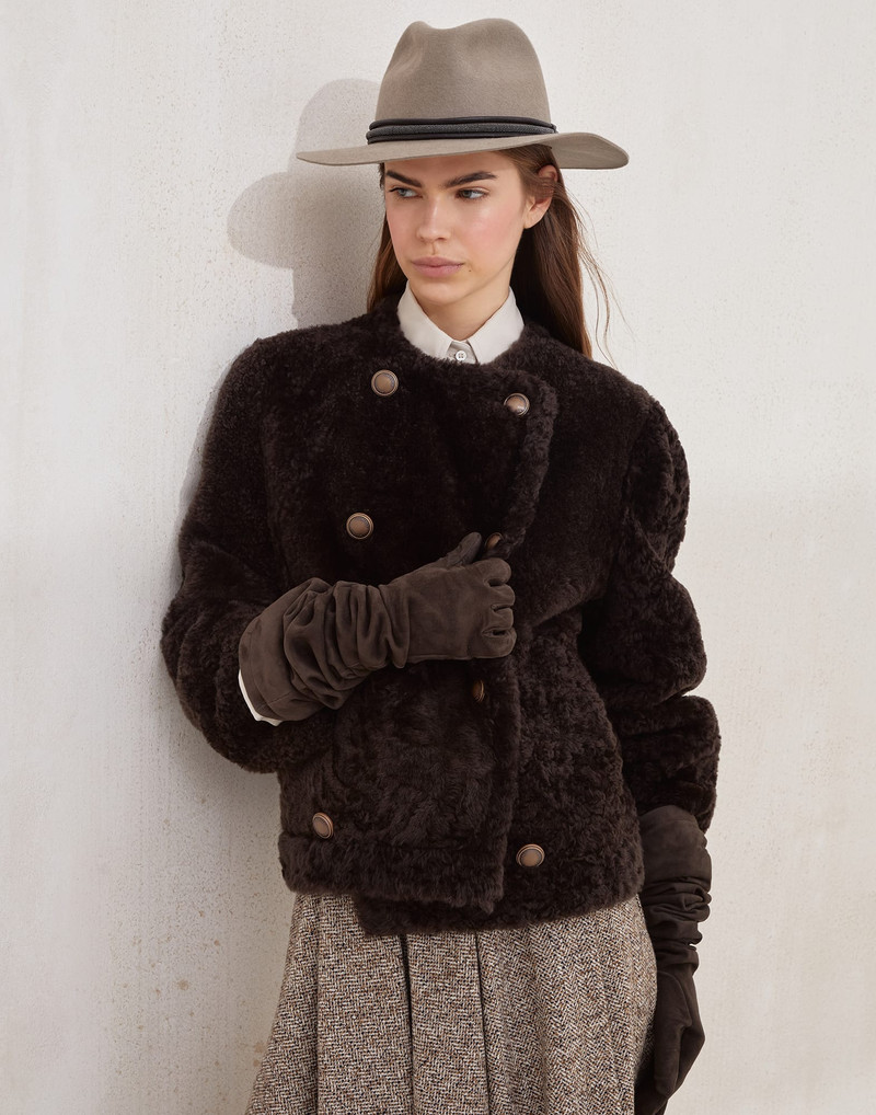 Fuzzy shearling reversible cropped pea coat 4