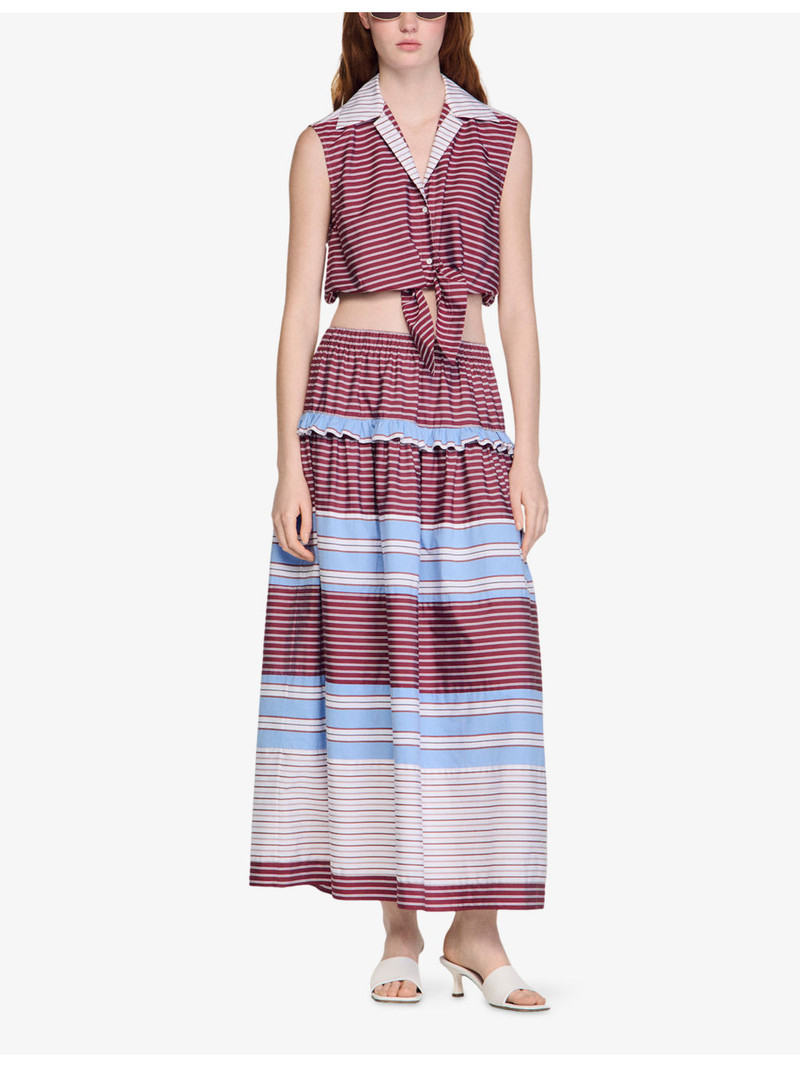 Sandro Stripe-Pattern Sleeveless Cropped Cotton Shirt outlook