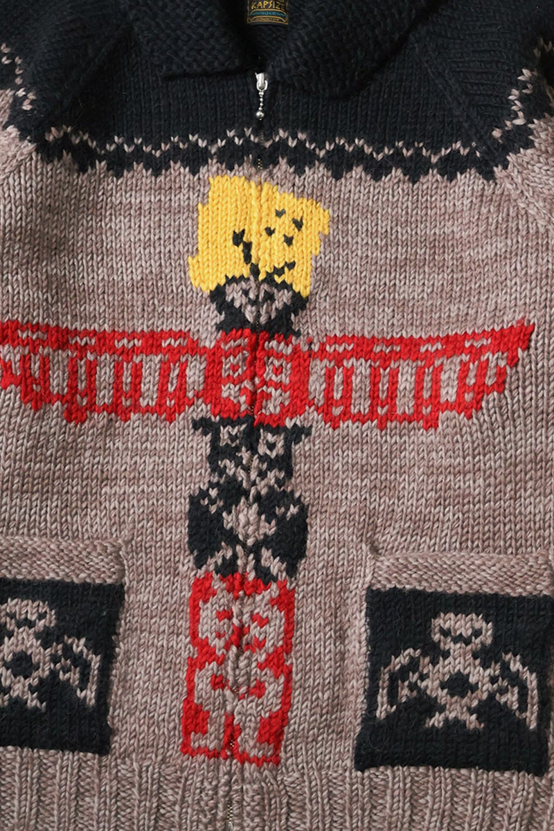 Kapital Hand Knit PECKISH TOTEM POLE ZIP Cardigan - Brown/Beige outlook