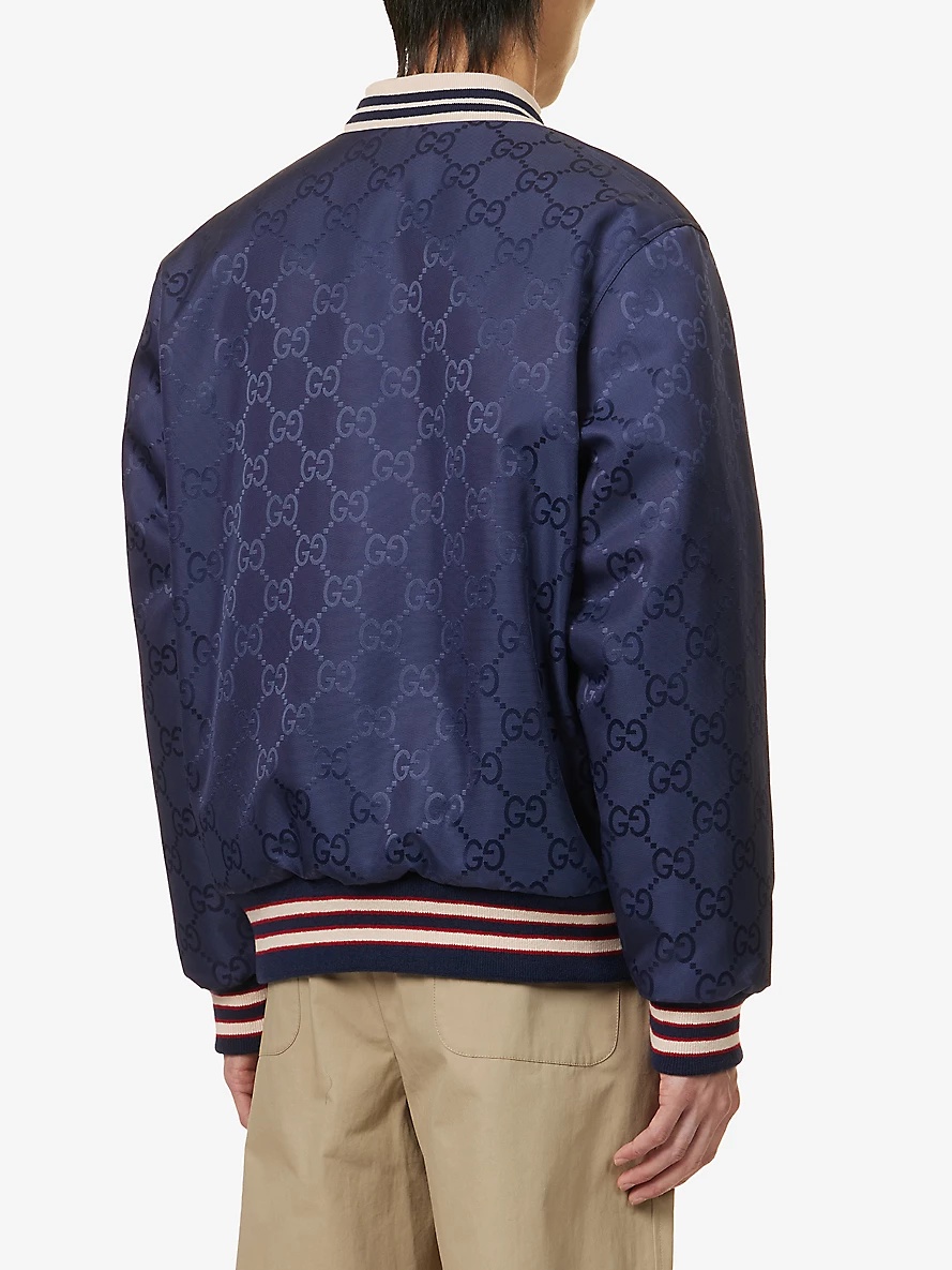 GG-pattern reversible woven varsity jacket - 4