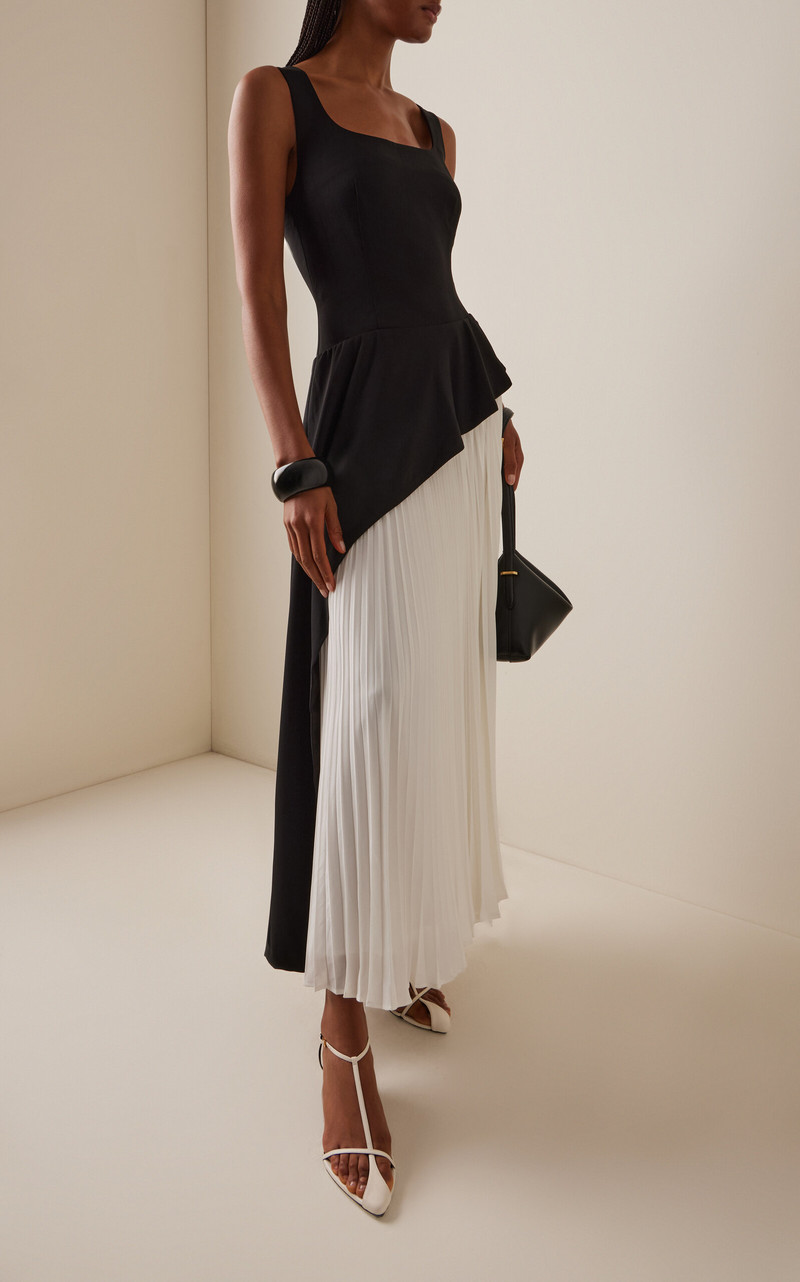 SIMKHAI Zayla Plisse Midi Dress black/white outlook