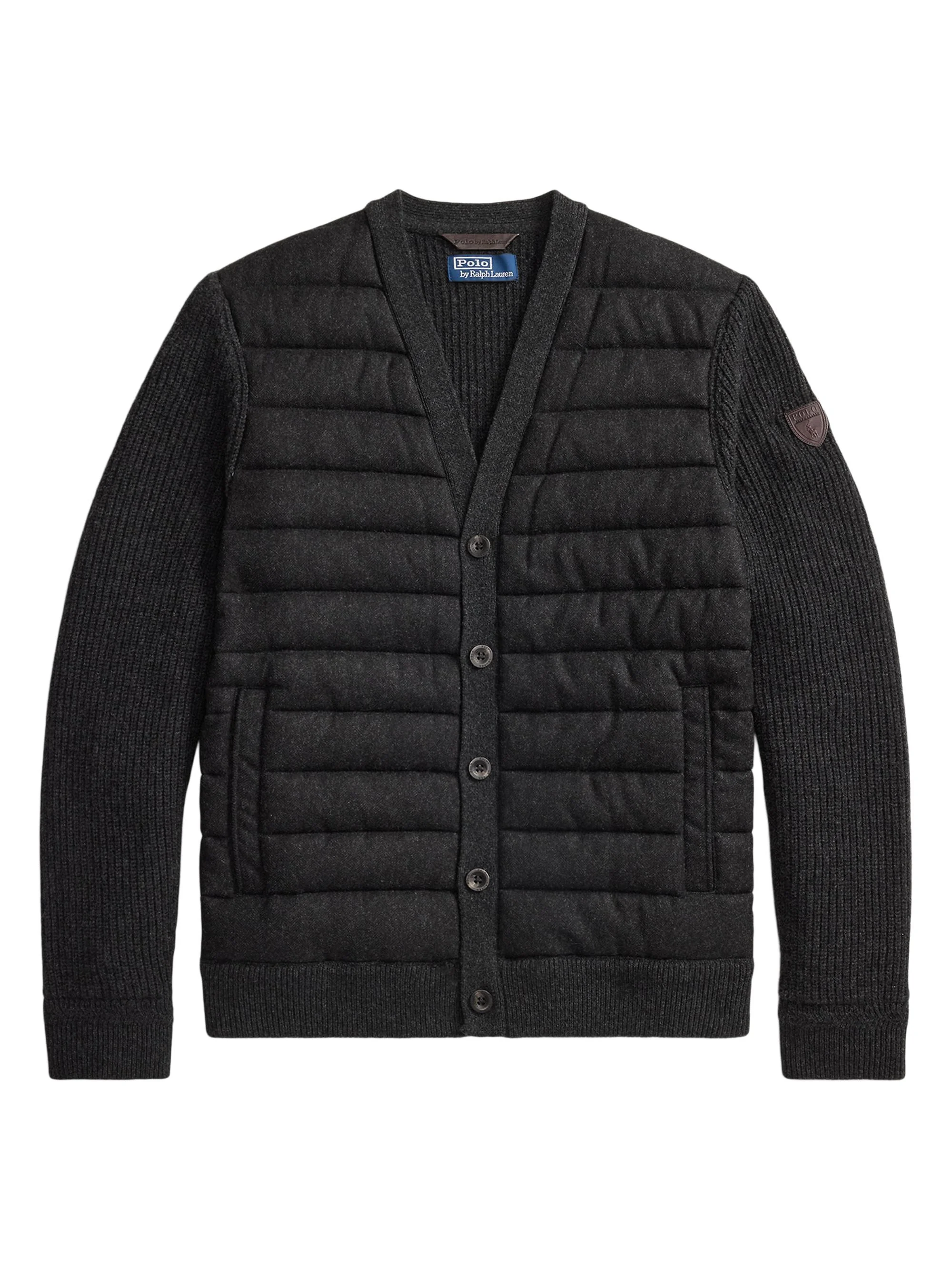 Men's Quilted Cotton V-Neck Cardigan - Onyx - 1