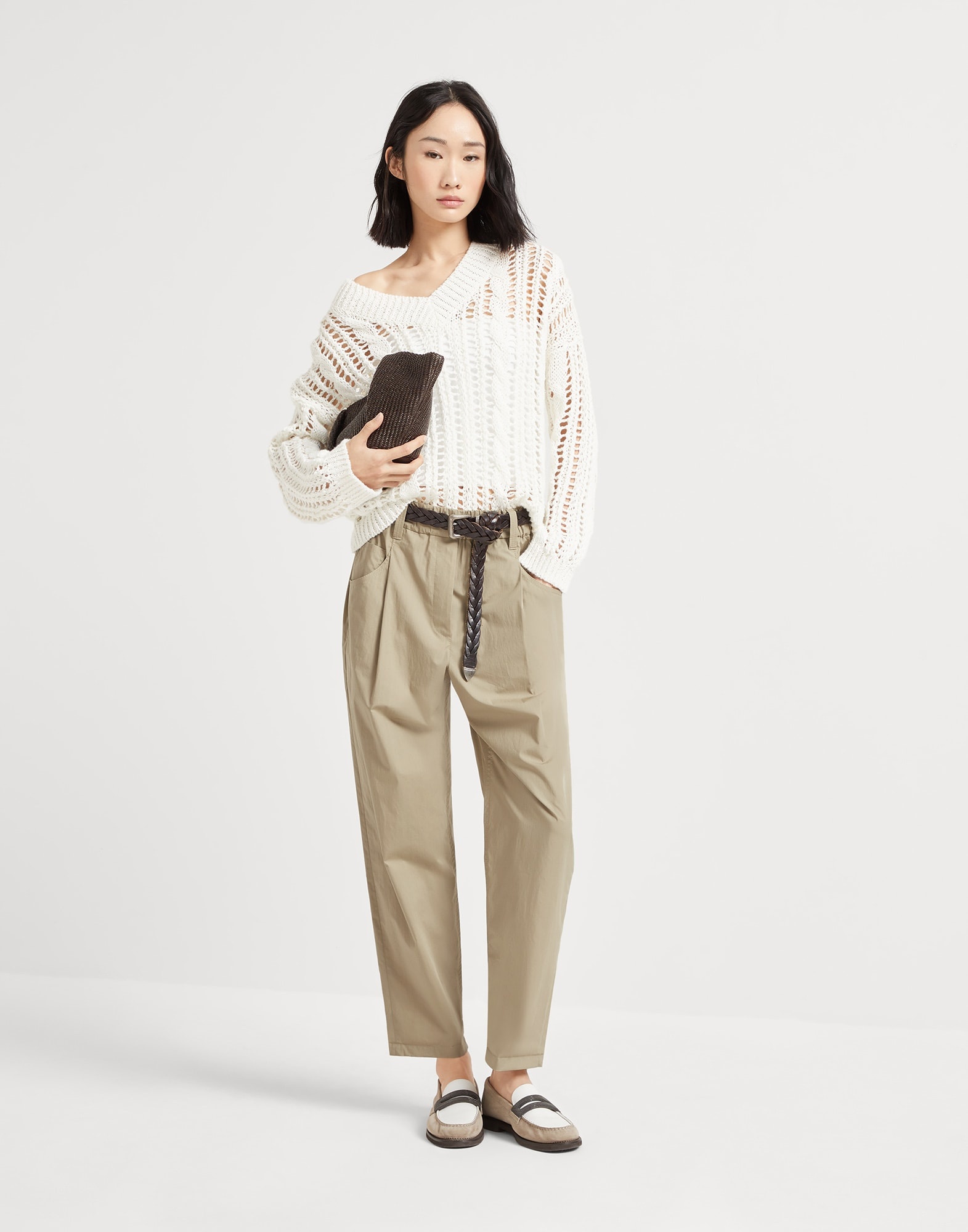 Lightweight poplin five-pocket track trousers with monili - 4