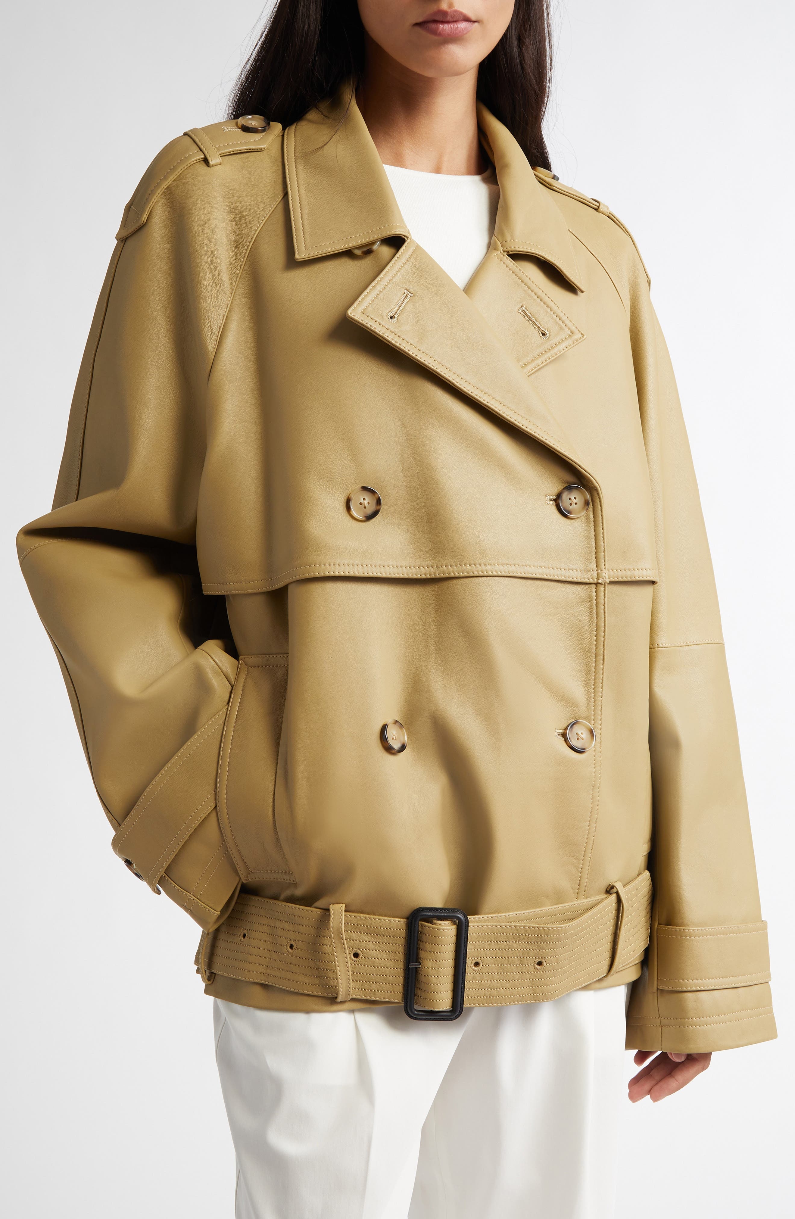 TOTEME Leather Crop Trench Coat in Desert at Nordstrom - 4