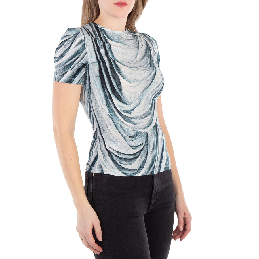 Rabanne Ladies Blue Drape T-Shirt - 2