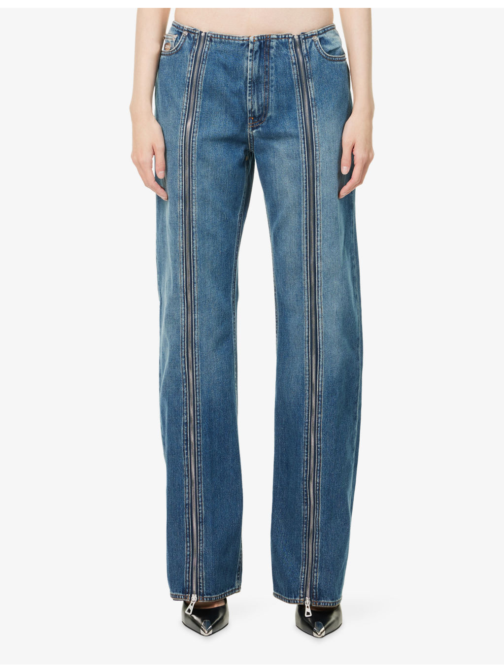 Zip Straight-Leg Denim Jeans - 3