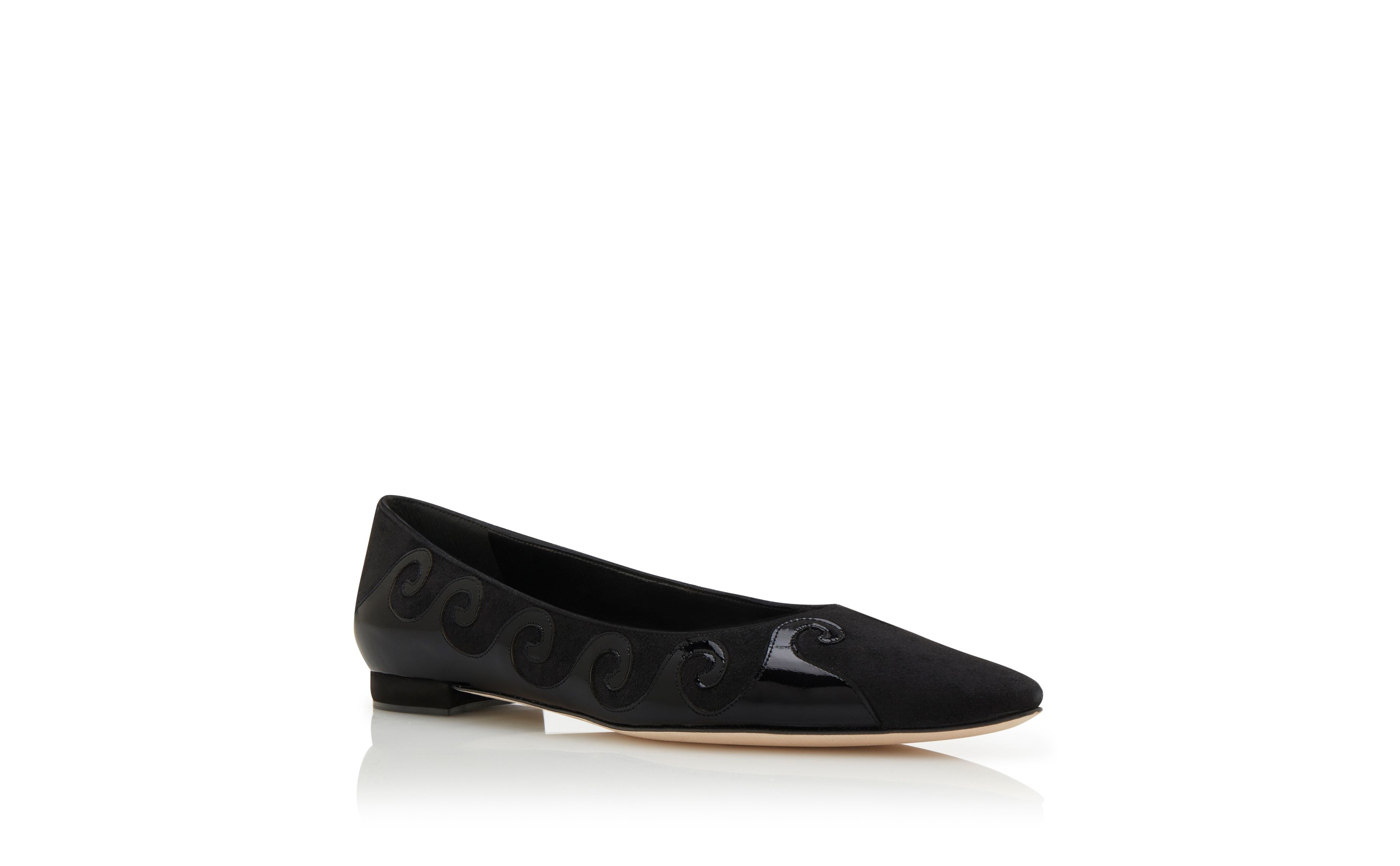 Black Suede Swirl Detail Flat Pumps - 3