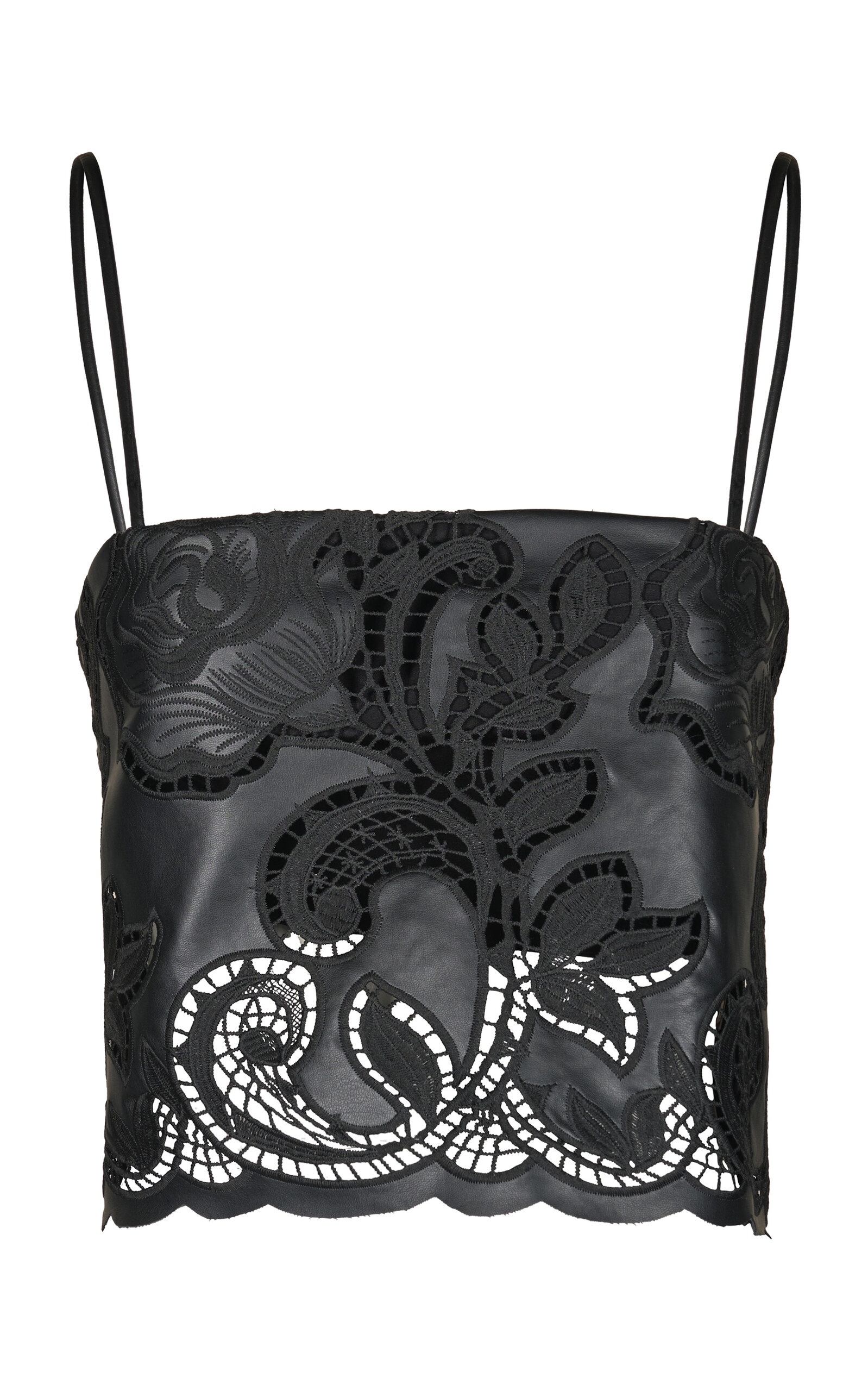 Seduccion Lunar Embroidered Vegan Leather Top black - 1