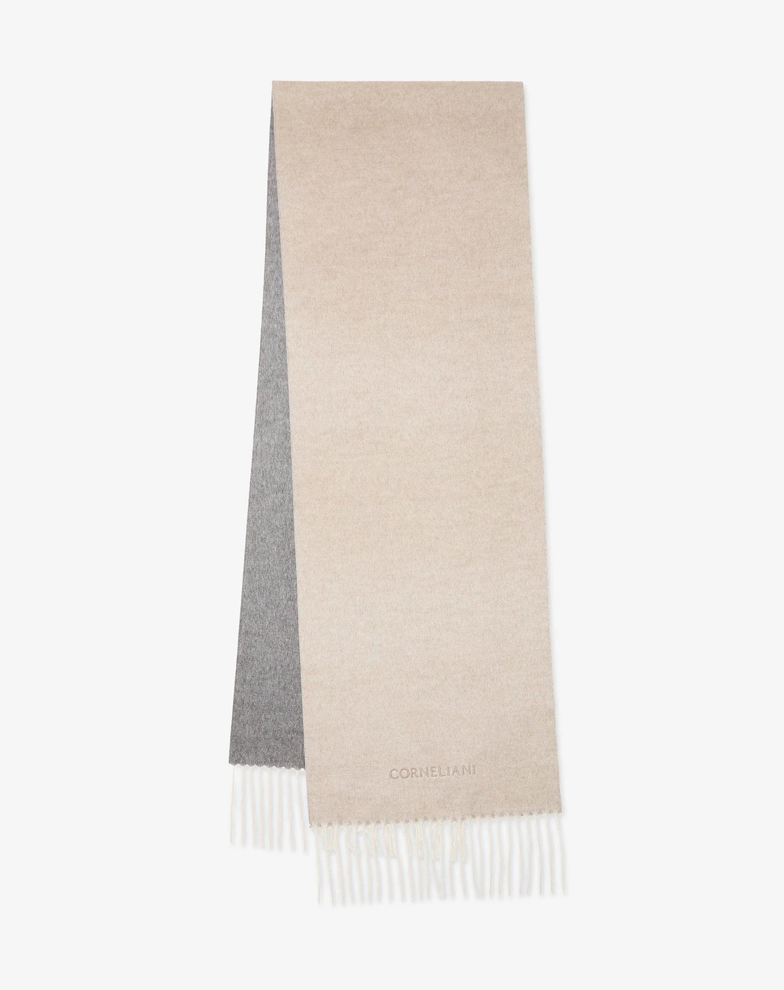 Double beige/grey silk and cashmere scarf - 1
